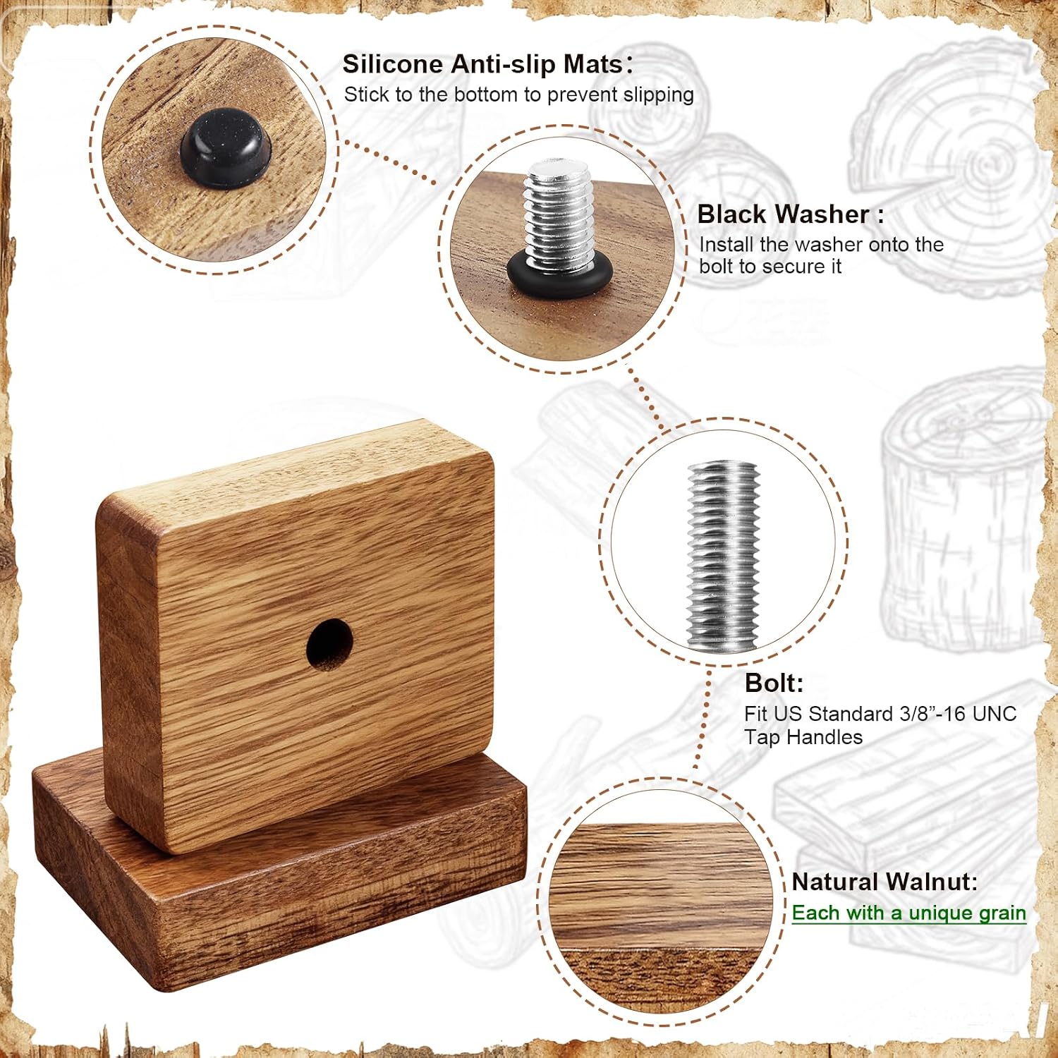 4 PCS Beer Tap Handle Display, (Only Holder) Wooden Tap Handles Display