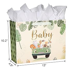 Bobobag 13 Sage green Baby Gift Bag with Tissue Paper and Greeting Card.