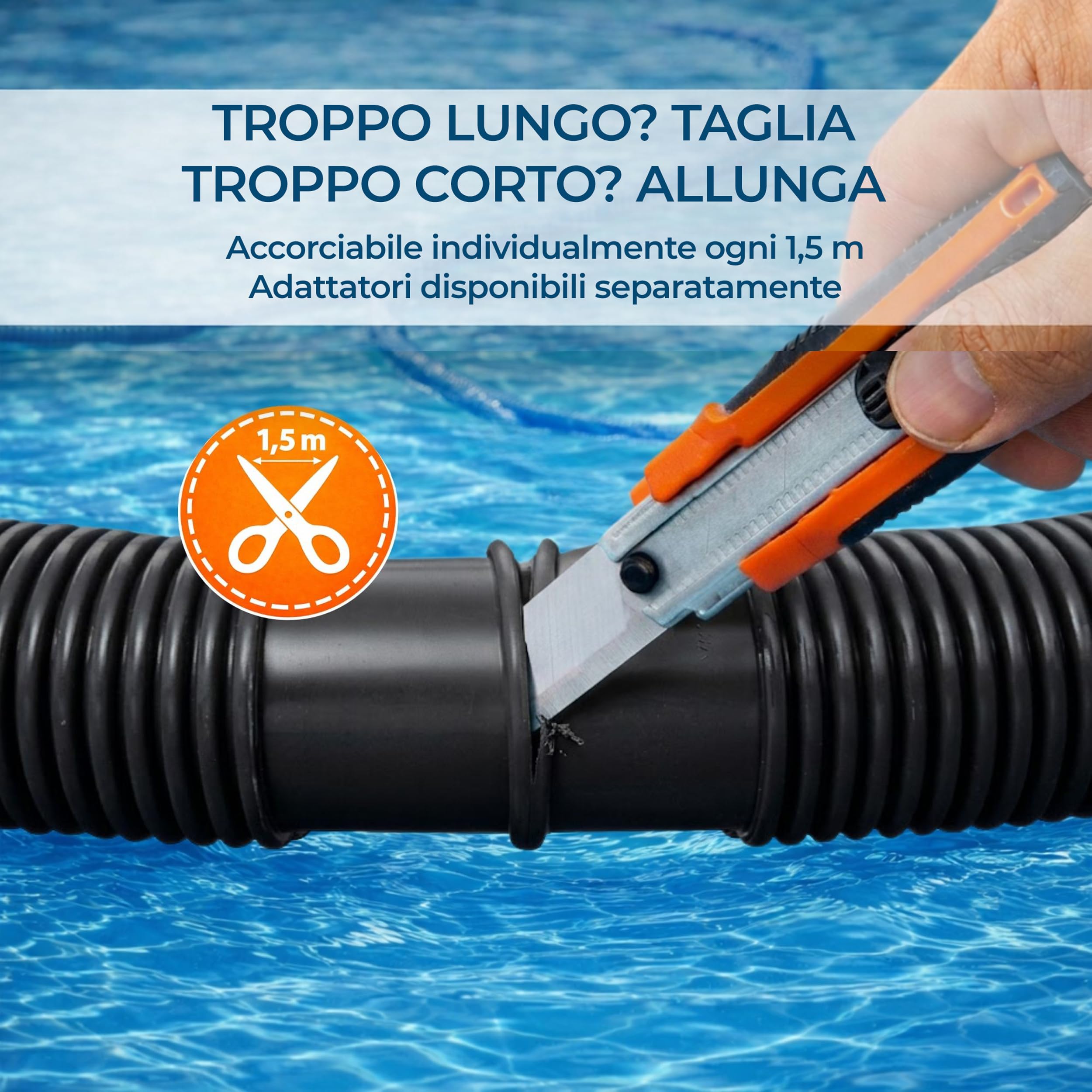 Kalitec Tubo per Piscina 38mm 15m Nero - Tubo Flessibile per Pompa e | Tubo corrugato in polietilene resistente ai raggi UV e cloro, divisibile ogni 1,5m per skimmer e aspiratore piscina