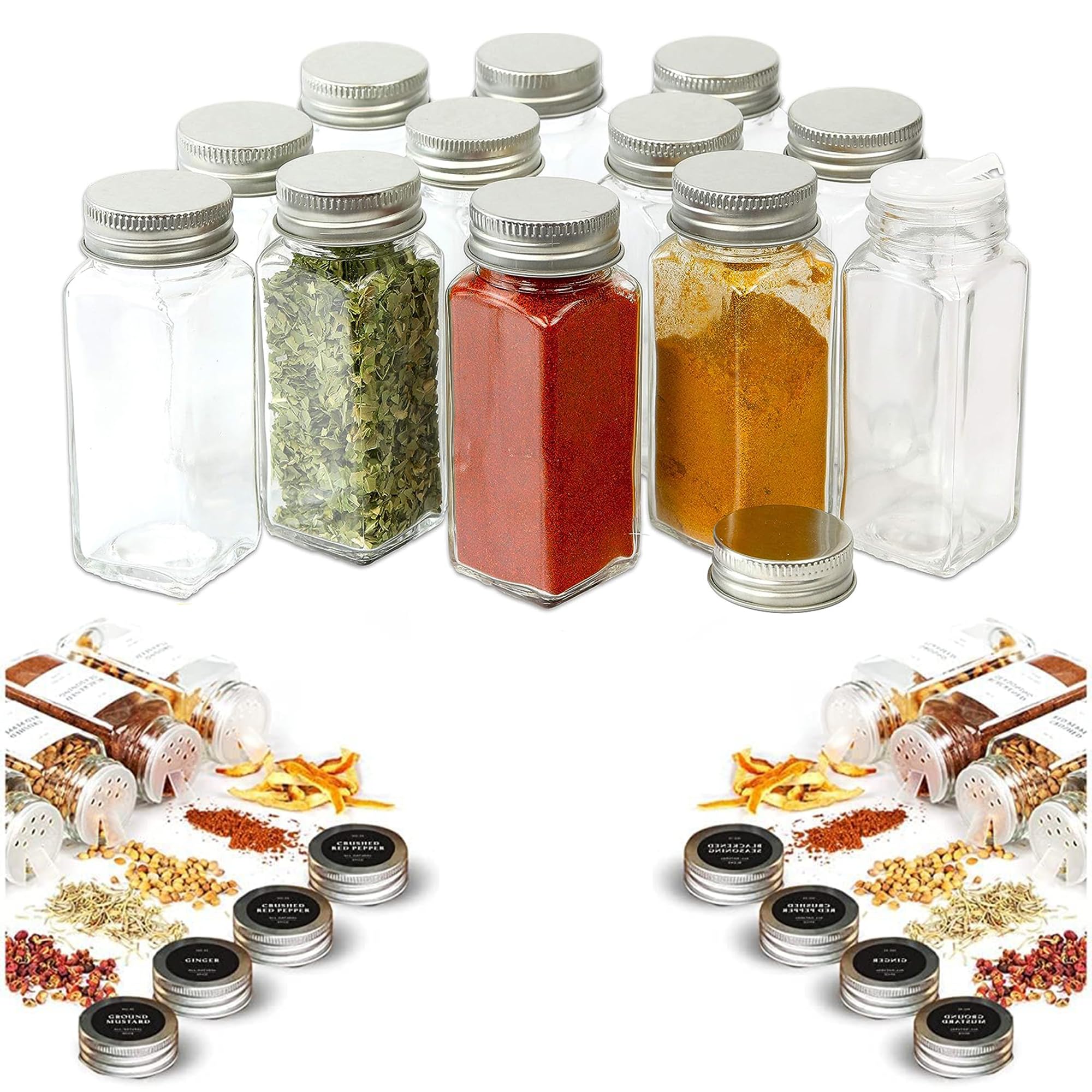 Spice Jars,4oz Glass Spice Bottles with Silver Lids,Spice 16 pcs Seasoning Organizer Seasoning Jars Spice Condiment Pots, Empty Spice Jars, Spice Set Spice Bottles Spice Containers for Home Kitchen