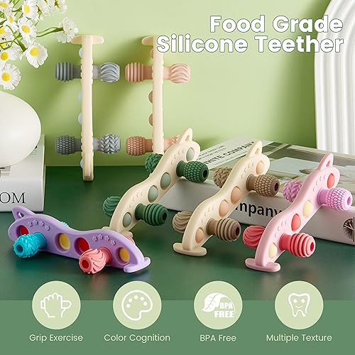 Miniatura 2 de Juguetes de dentición para bebés, mordedor de silicona para bebé, sin BPA, juguete sensorial masticable (verde)