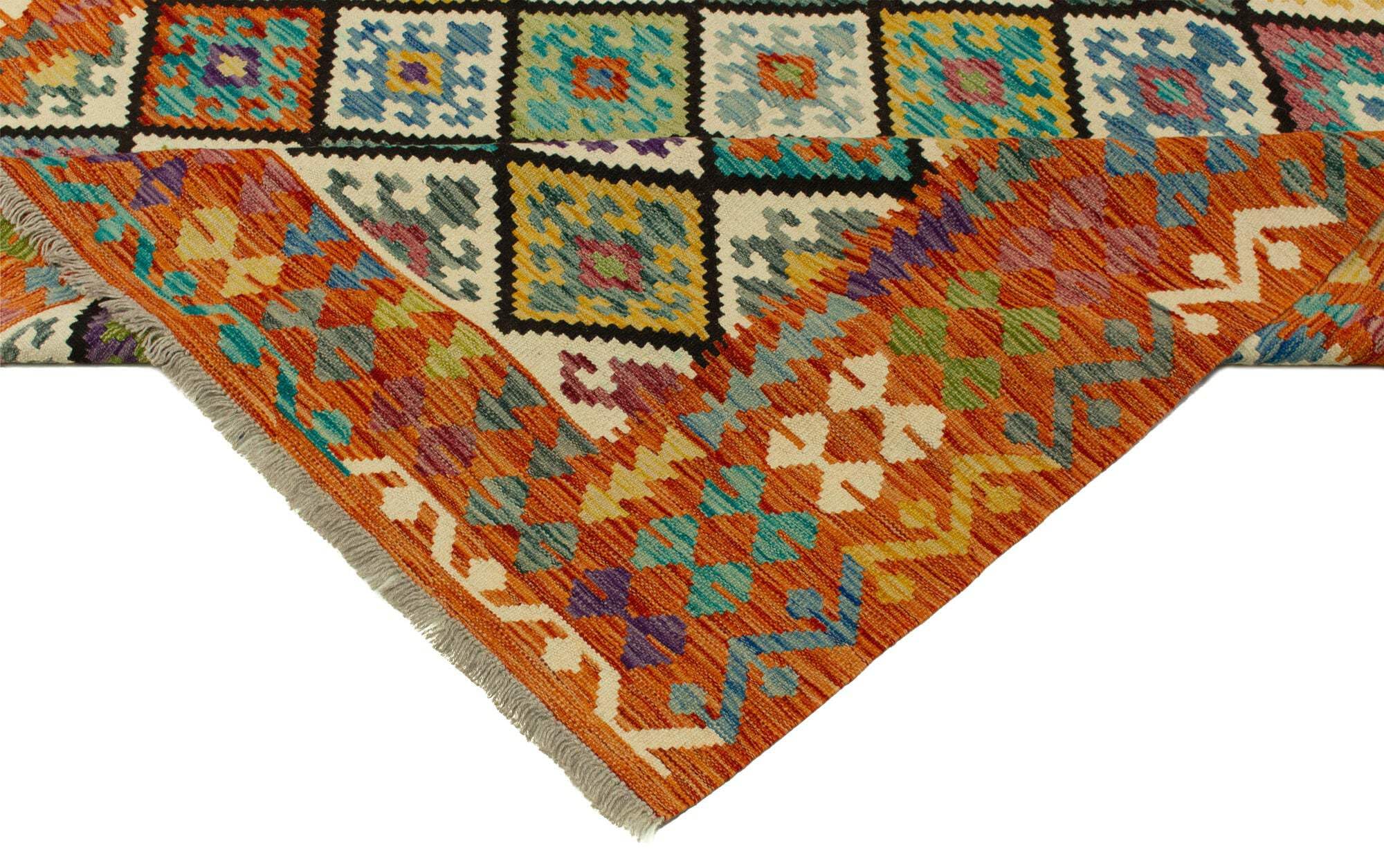 Tapis Kilim 100 % laine 300 x 200 cm fait à la main une pièce unique Herat Boho multicolore tissé plat tapis pour salon et salle à manger