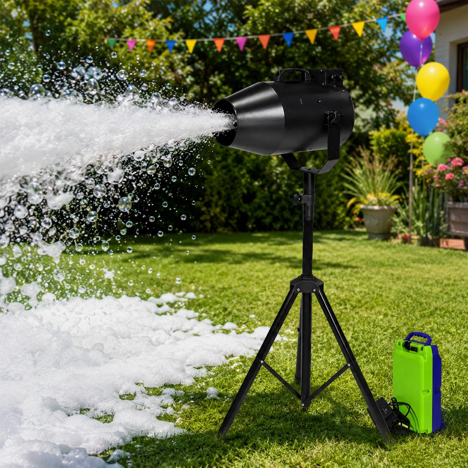 QJJML 1000W Foam Cannon - Party Foam Machine for Outdoor Use - 20㎡ Coverage 2-3m Range Water Park Stage Event Bubble Foam Machine,with 24V 16000mAh Battery,for Outdoor Water Park Party Events