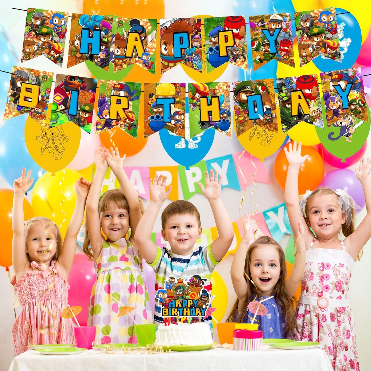 Bloons TD 6 Birthday Party Decorations, Bloons TD Video Game Party Supplies set with Happy Birthday Banner, Cake Cupcake Toppers, Balloons for Fans Adults Party Decorations