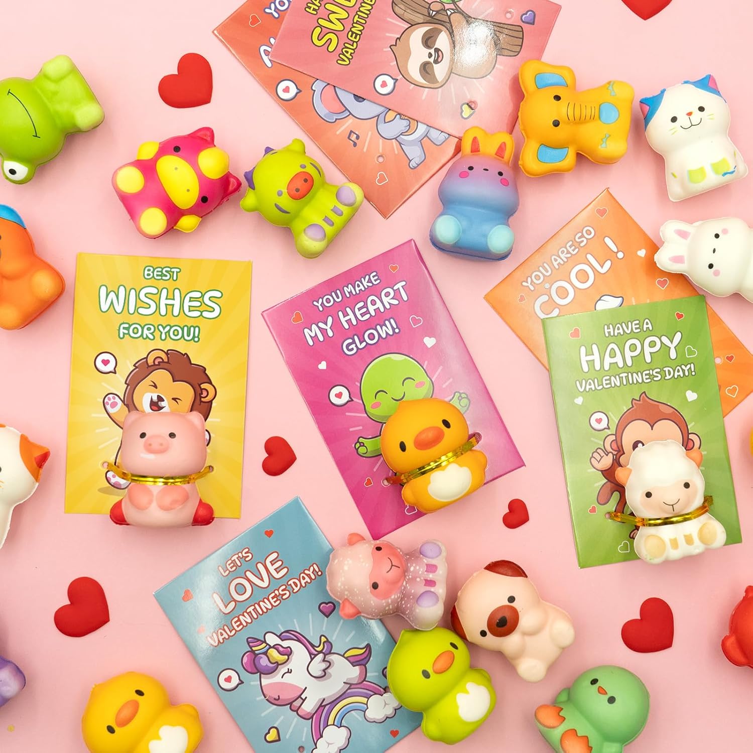 24 Pack Valentines Day Gifts for Kids,Slow Rising Toys with Valentines Cards for Kids, Stress Relief Fidget Toys Set, Classroom Exchange Gifts, Valentine's Day Party Favors, School Prizes