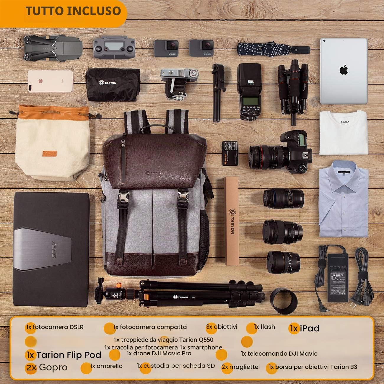TARION Camera Backpack Waterproof Photo Backpack Mirror Reflex Camera Bag Certified Protection Class: IPX5 Waterproof Camera Backpack with Rain Cover for Men and Women