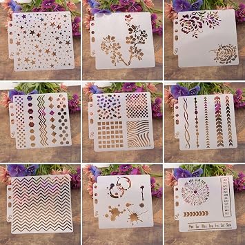 9pcs/Set Flower DIY Hollow Design PET Plastic Stencil Painting Templates Stencils, Perfect for Textile Design, Wall Decoration, Window, Paper, Scrapbooking, Kids Crafting, 14x13cm/5.51x5.12in