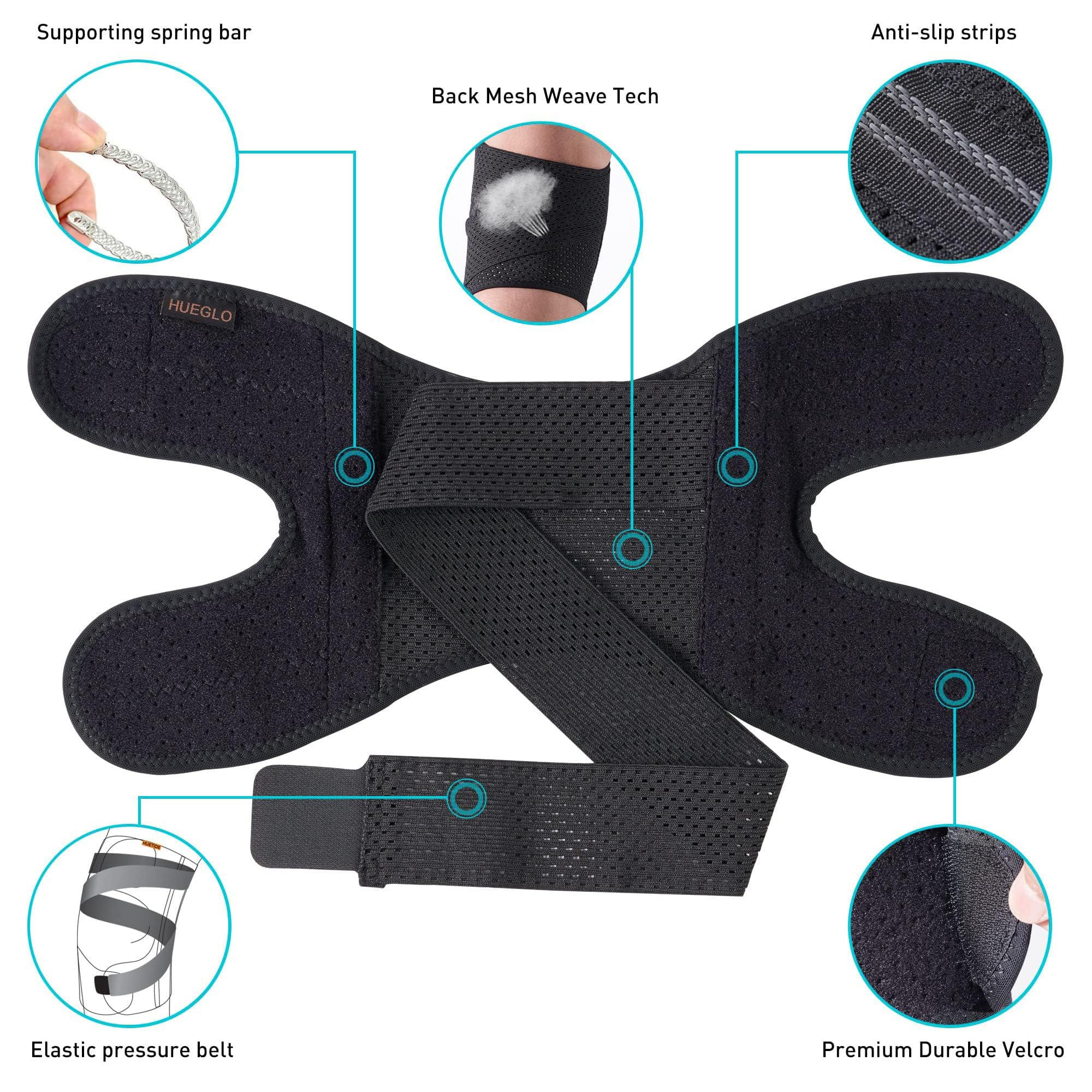 HUEGLO Genouillère avec stabilisateurs latéraux, pour la douleur au genou déchirure du ménisque MCL ACL Récupération des blessures arthritiques Genouillère réglable pour hommes et femmes (XXL)