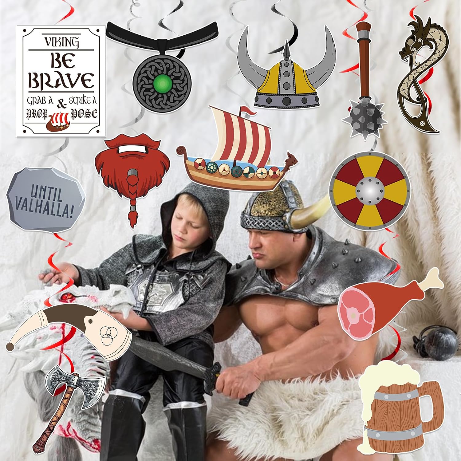 Viking Party Decorations - Viking Hanging Swirl Viking Helmet Shield Hanging Swirl Norse Decor for Norse Warrior Themed Birthday Party