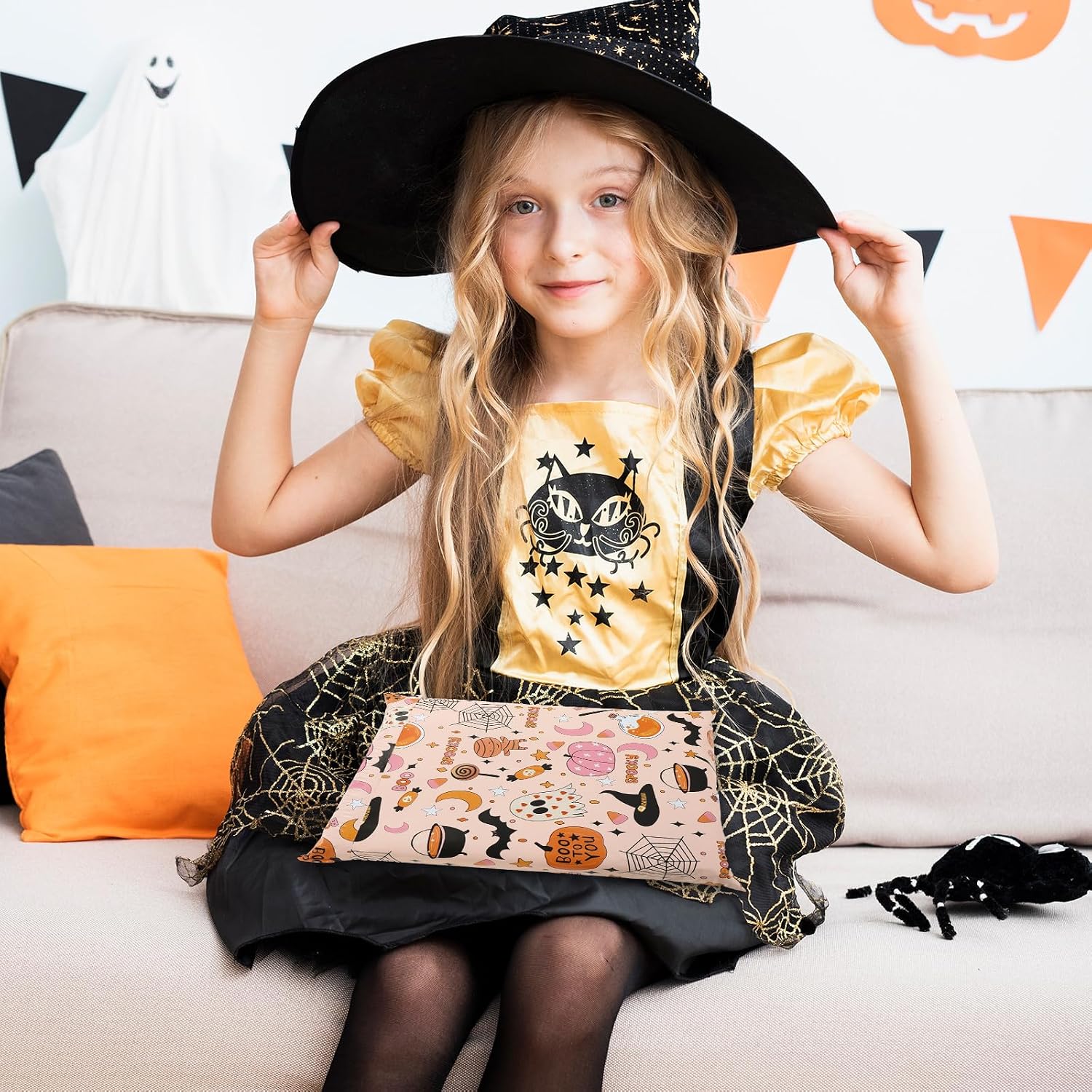 JarThenaAMCS 100 Pcs Halloween Poly Mailers 10 x 13 Inch Pink Cartoon Spooky Pumpkin Spiderweb Packaging Bags Self Seal Mailing Envelope Bags for Small Business Clothing
