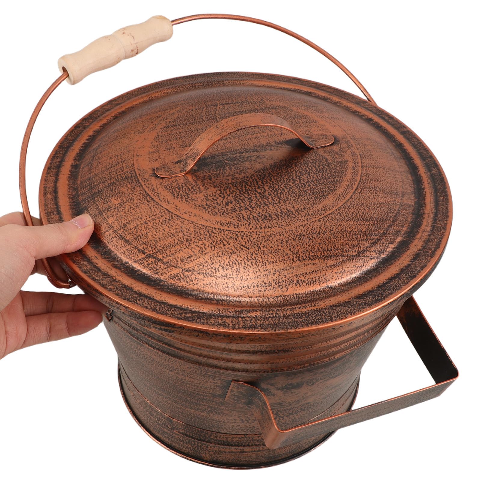 minkissy Secchio da con in Legno a Cenere per Manico Coperchio in Ferro Resistente Facile Trasportare per Stufa a Legna per Uso Interno e Esterno