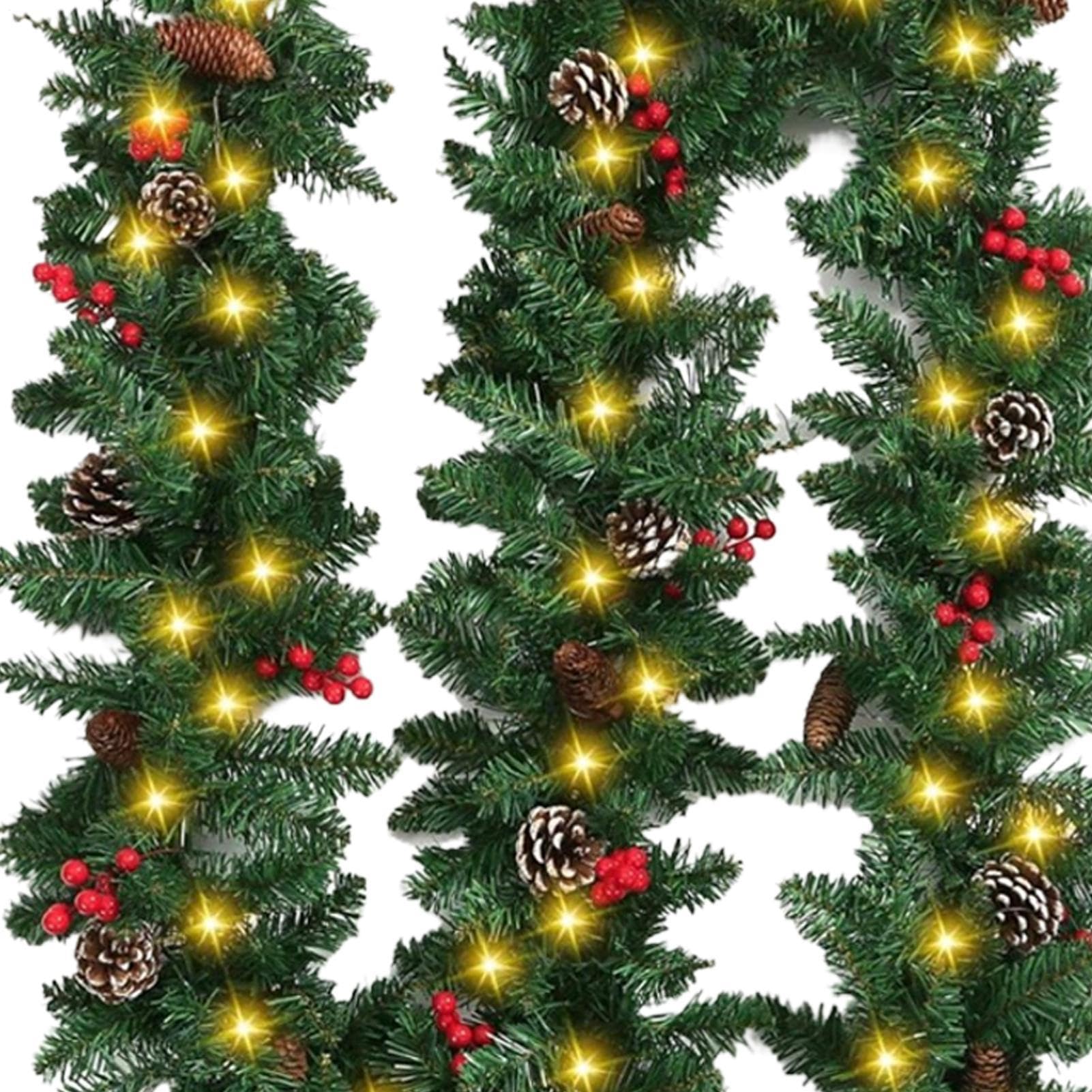 Couronnes De Noël pour Porte D'Entrée Végétation Artificielle avec Lumières