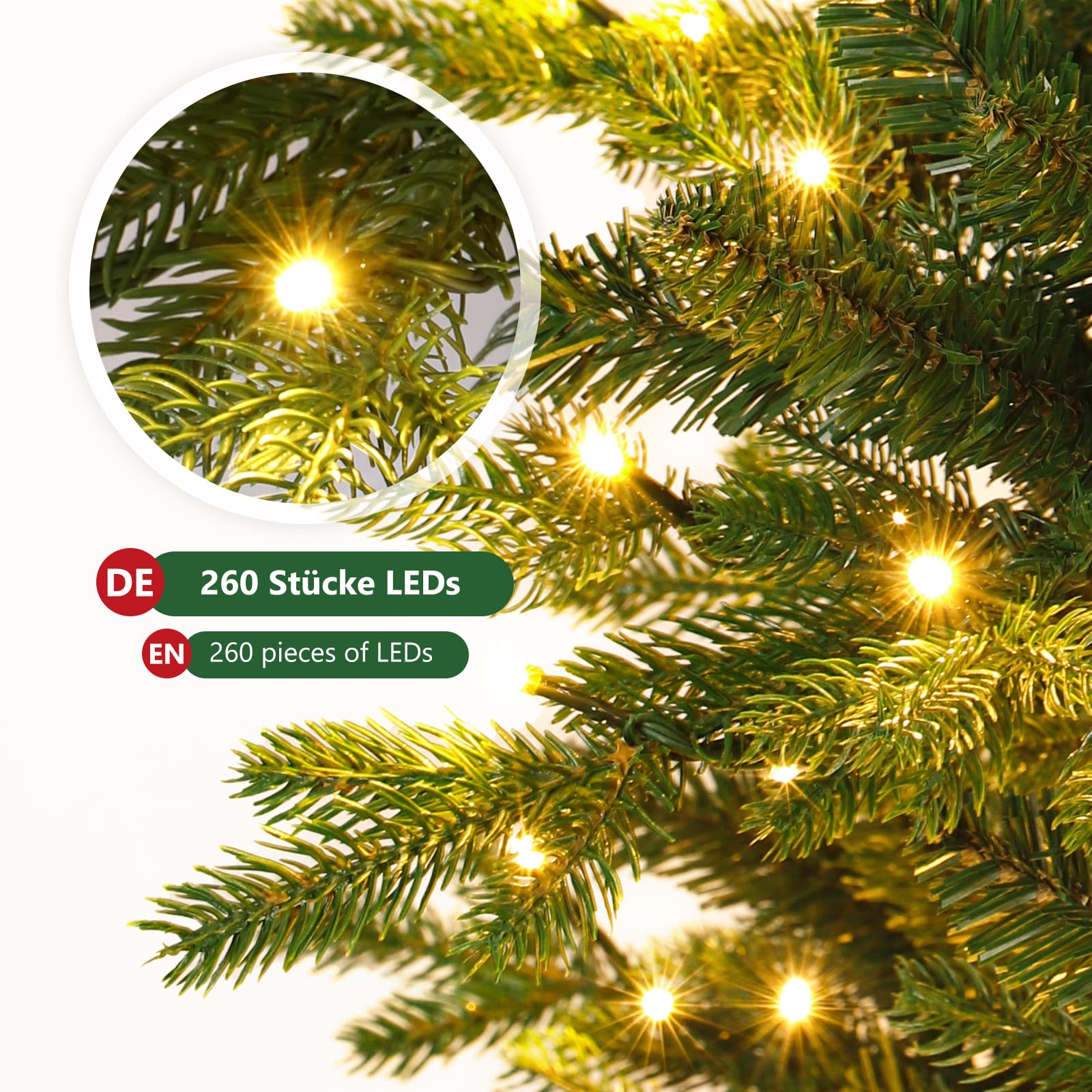 Yorbay Künstlicher Weihnachtsbaum mit Beleuchtung LED: 150 cm Naturgetreu | Mehrweg Tannenbaum mit Stabil Holzständer für Weihnachten Dekoration - Premium Nordmanntanne aus PE&PVC und Dichte Zweige