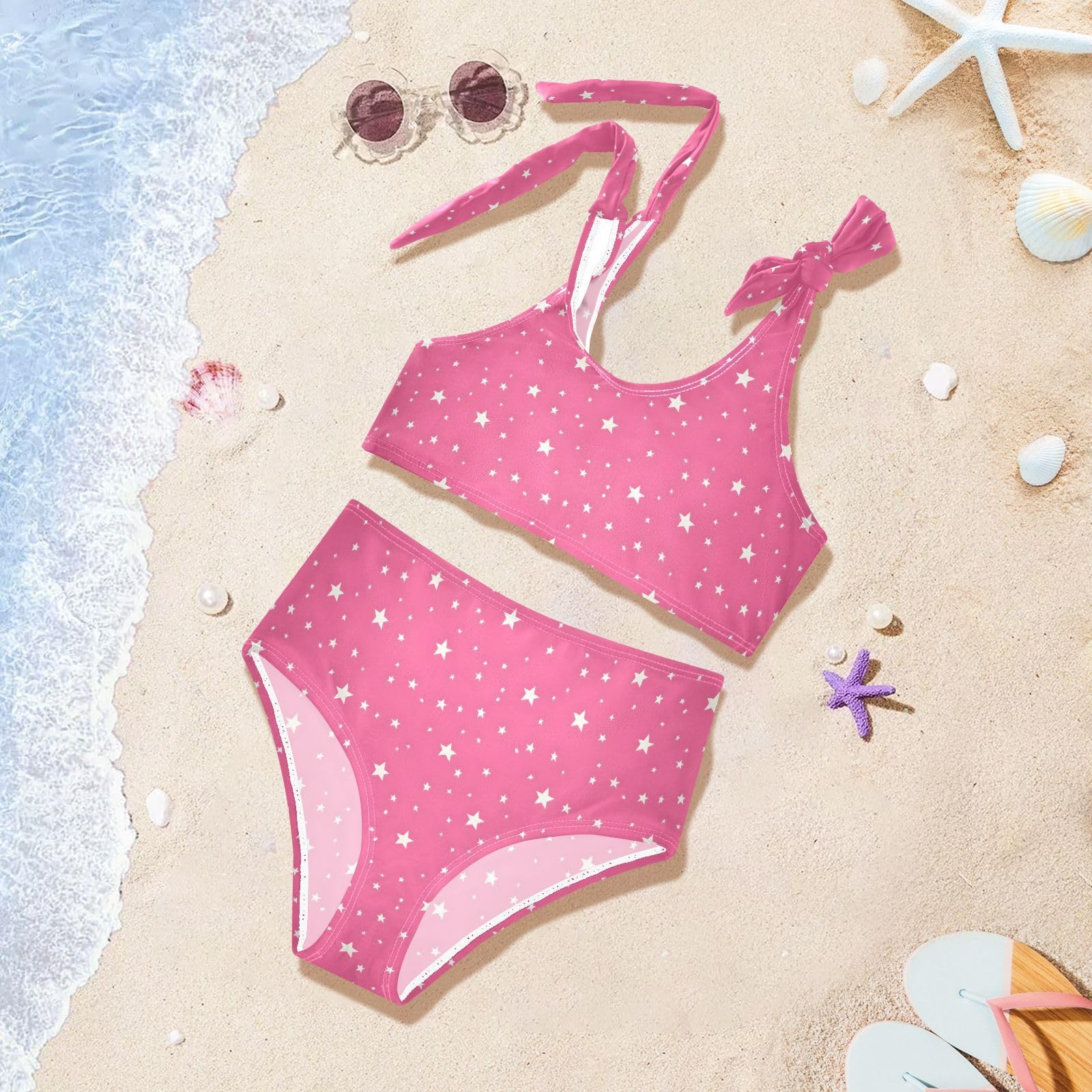 Pink Pattern Girls Two Piece Tankini Swimsuits Summer Bathing Suit Beach Swimwear Set, 5-6T