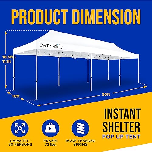 Miniatura 2 de SereneLife Tienda de campaña comercial desplegable de 10 x 30, refugio desplegable instantáneo, tienda de campaña de poliéster impermeable con