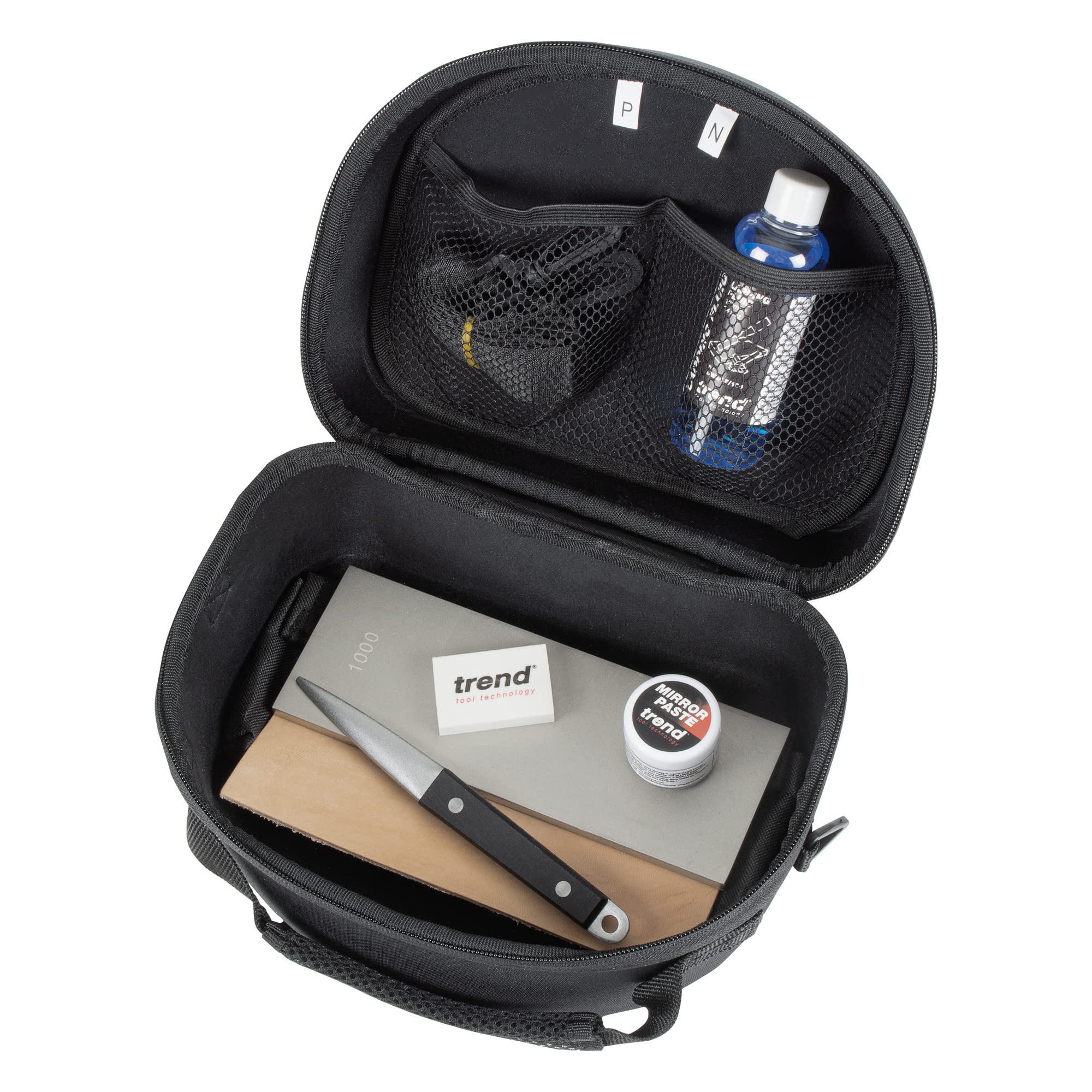 Trend Essential Sharpening Set: 8 Inch Diamond Bench Stone, Tapered File, Leather Strop, Lapping Fluid, Mirror Paste, Cleaning Block & Storage Case, DWS/KIT/I