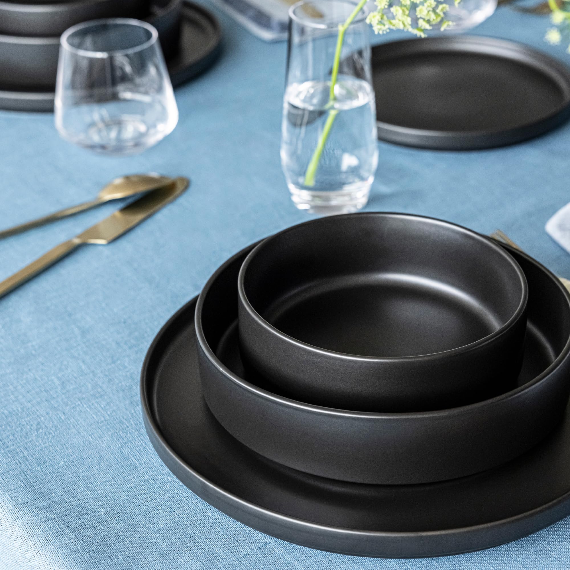 Over&back Stackable Cereal Bowl Set – 4 Stoneware Bowls, 25oz, Semi-Matte Black, Dishwasher & Microwave Safe - View #5