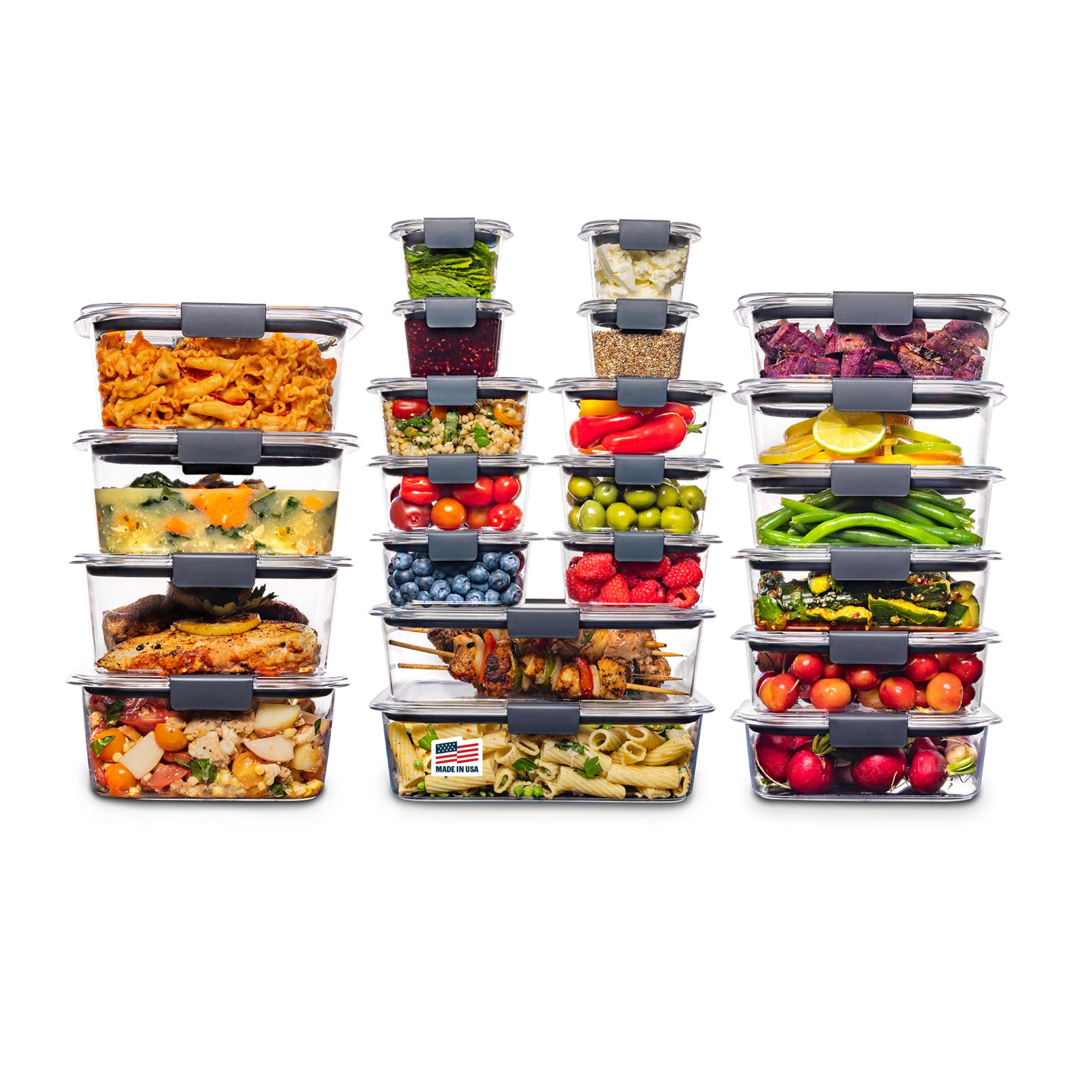 Rubbermaid Brilliance BPA Free 44-Piece Food Storage Containers Set Airtight Leak-Proof with Lids for Meal Prep Lunch and Leftovers