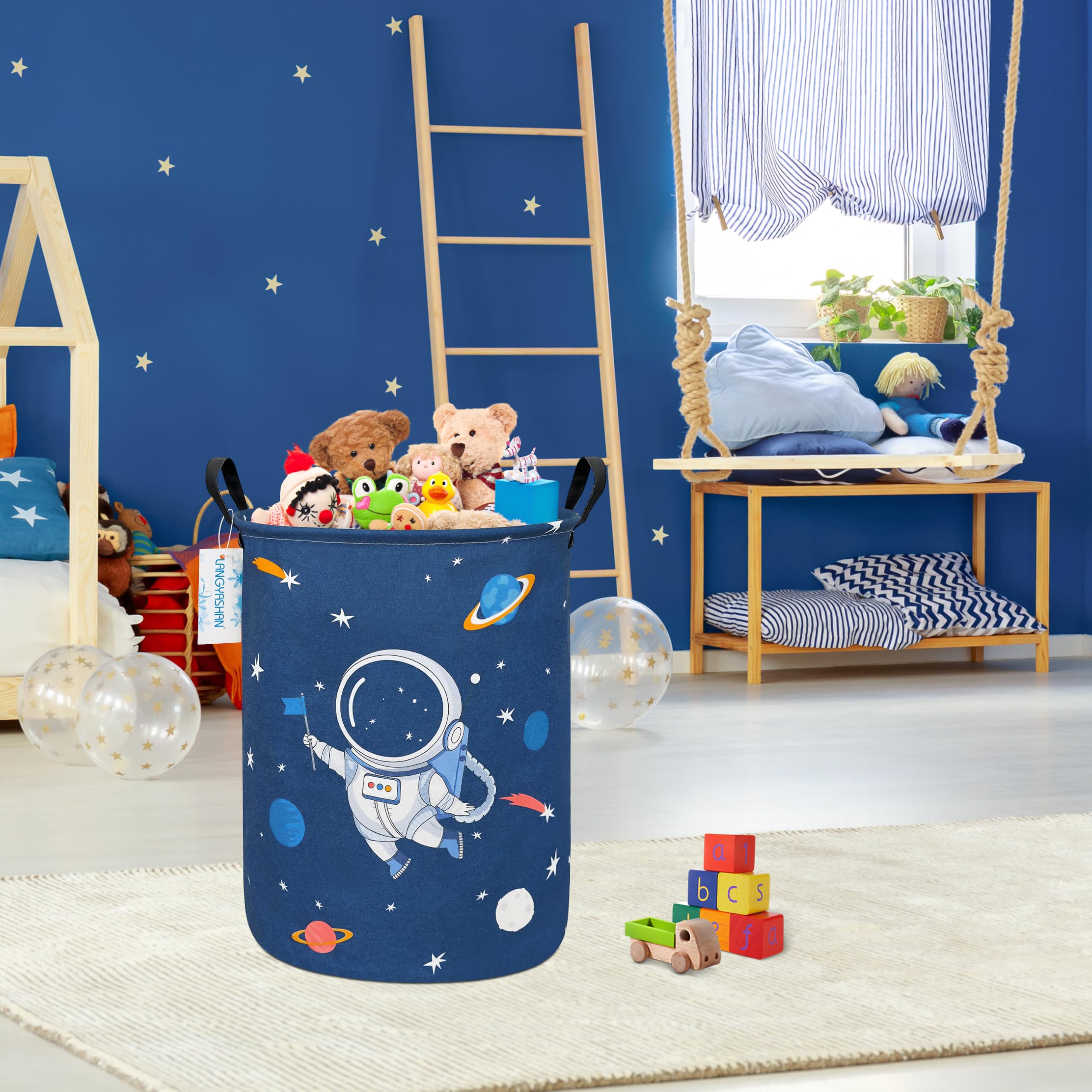 Cesta de lona plegable para lavandería, cesta organizadora para almacenamiento de juguetes, cestas de regalo, ropa de dormitorio, ropa de niños, cesta de guardería (azul astronauta 5