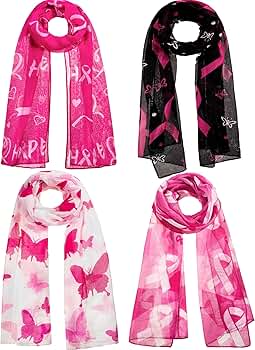 Liitrsh 4 Pcs Women Breast Cancer Scarf, Lightweight Voile