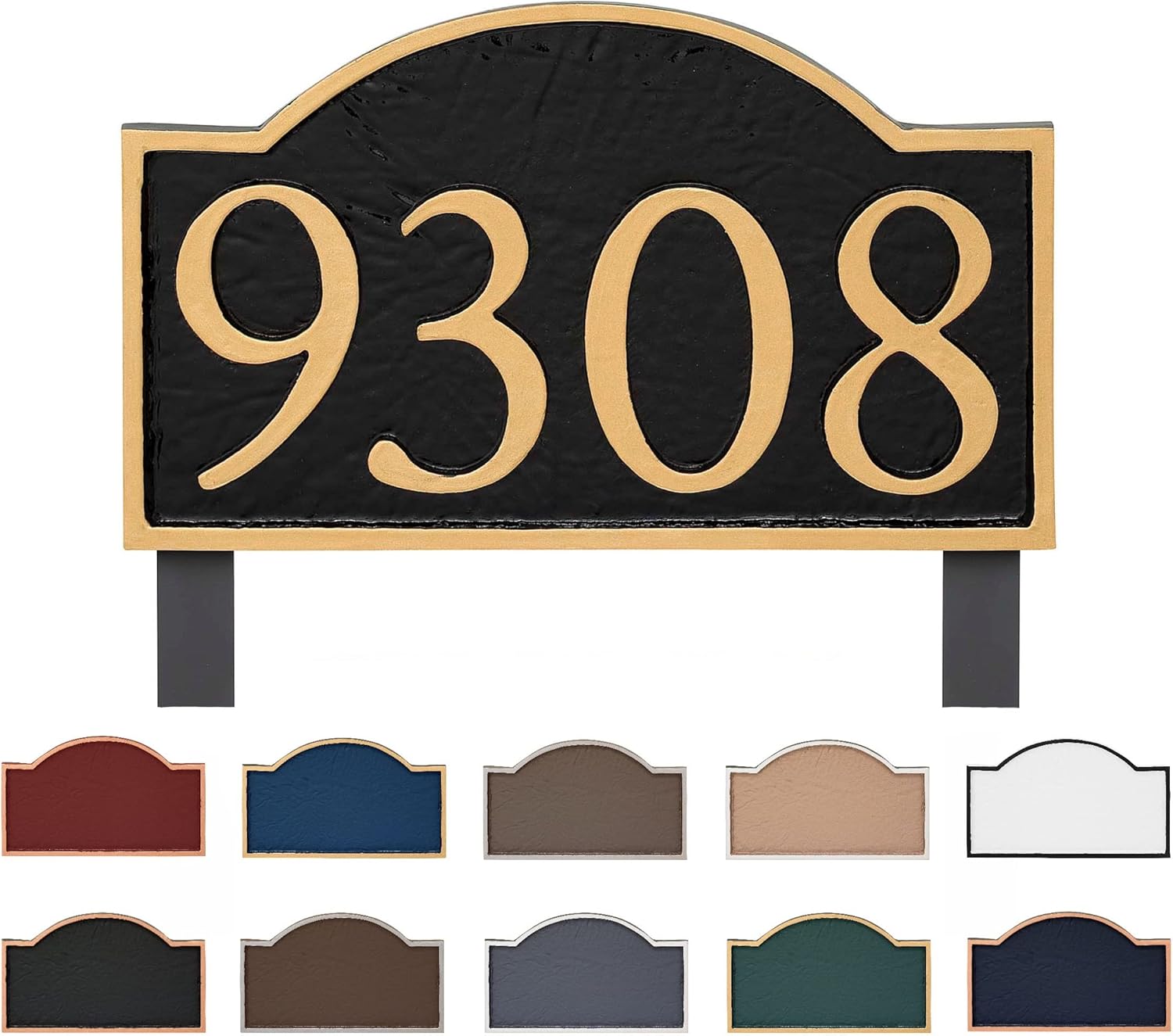 Montague Metal Products - Personalized Soft Arch Serif Economy Address LAWN Plaque Sign - Outdoor Plaque with Two Lawn Stakes - More Colors to Choose From - Powder Coated Aluminum - Easy to Install!