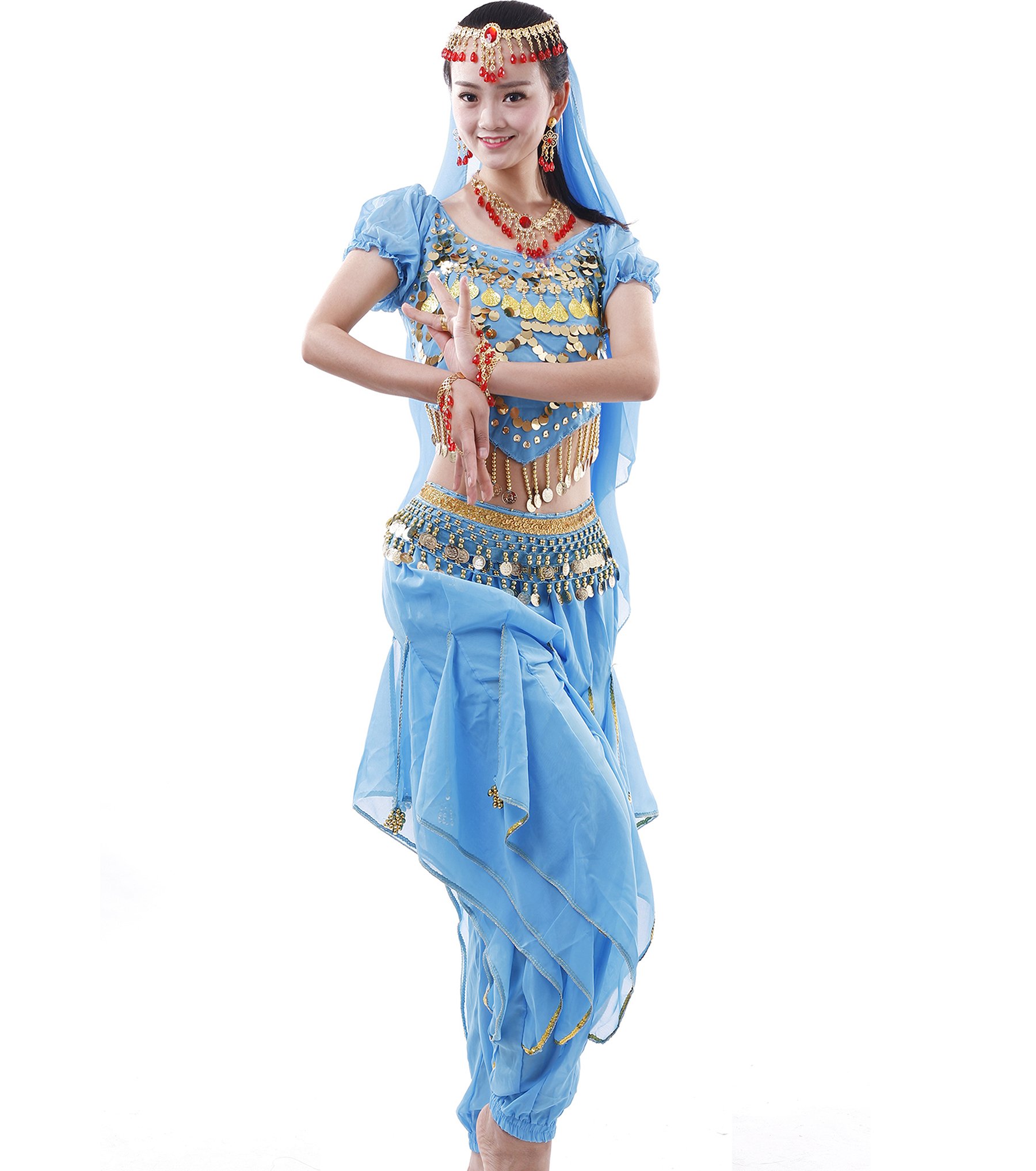 Astage Damen Bauchtanz-Komplet Tanzkostüme Indische Zubehör Alle Ornamente