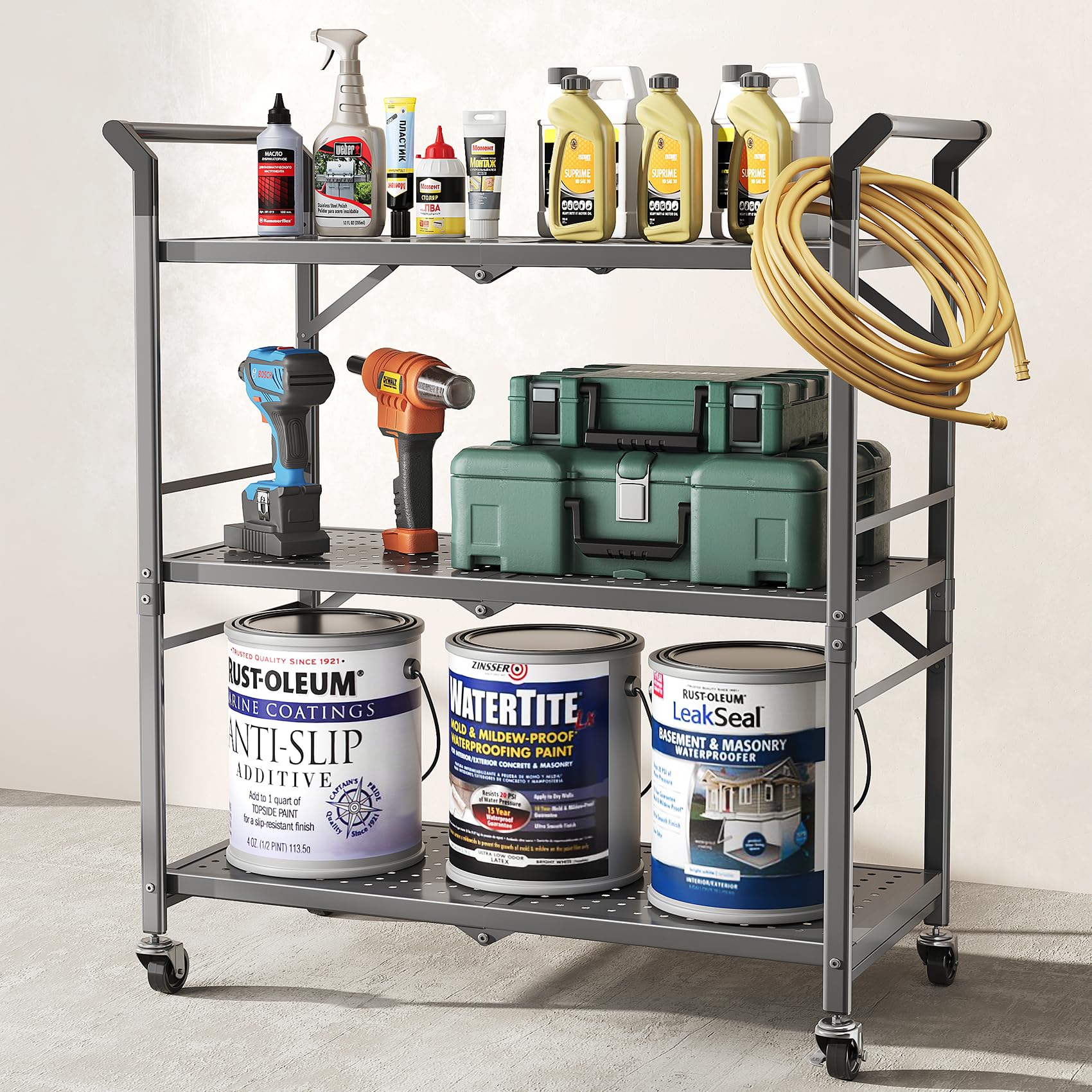 SNTD3 Tier Rolling Utility Cart - Metal Cart with Wheels Heavy Duty Serving Cart for Kitchen, Garage