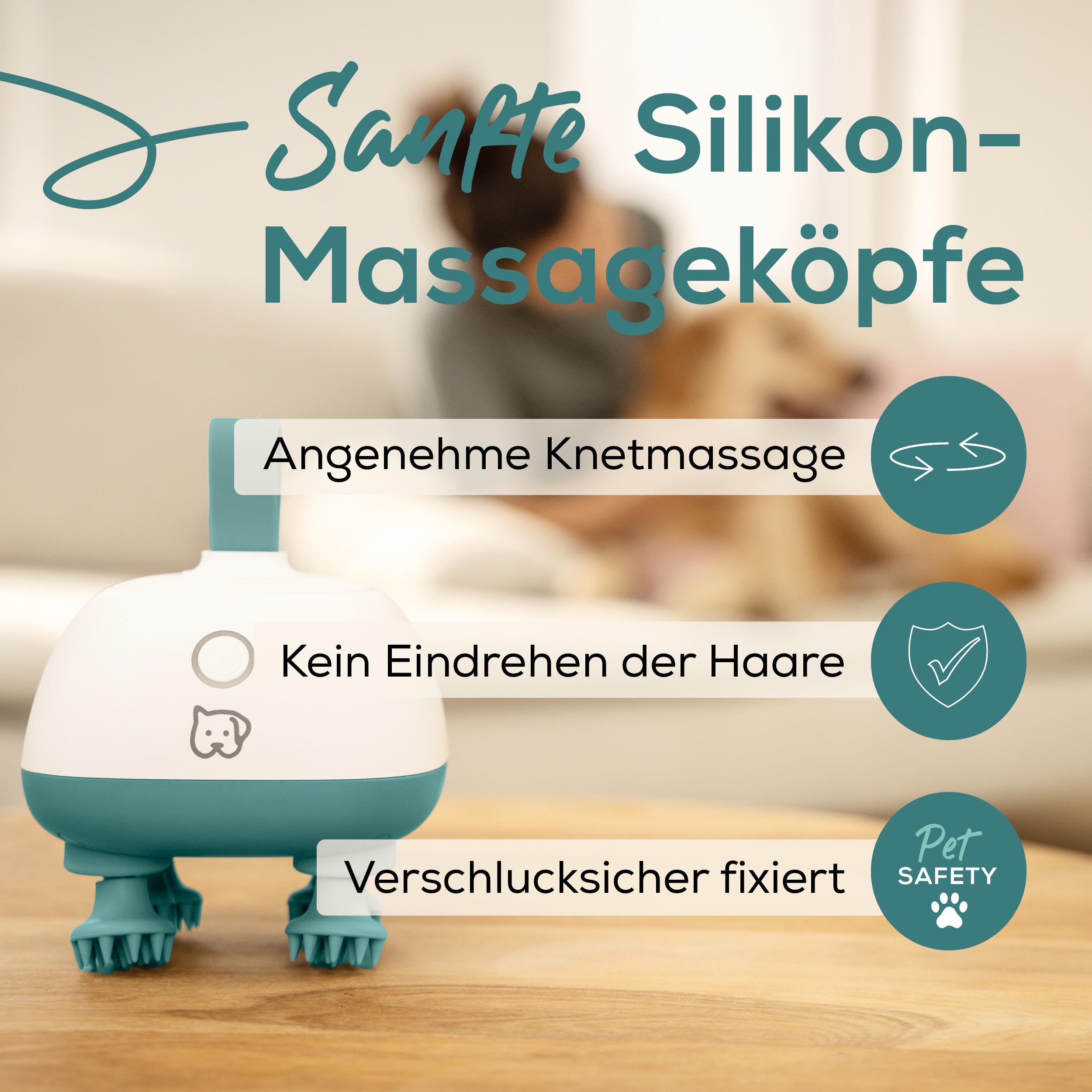 Love Your Pet by beurer Massagegerät Buddy für Hunde und Katzen, entspannende Kopfmassage und Körpermassage für Haustiere, Anti-Stress-Massage, besonders leise, Silikon-Massageaufsätze, mit Akku