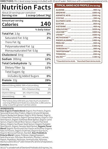 Miniatura 6 de Polvo de proteína vegana orgánico con vitaminas y probióticos; batido de proteínas puro, sin azúcar, chocolate, bandeja de 10 porciones