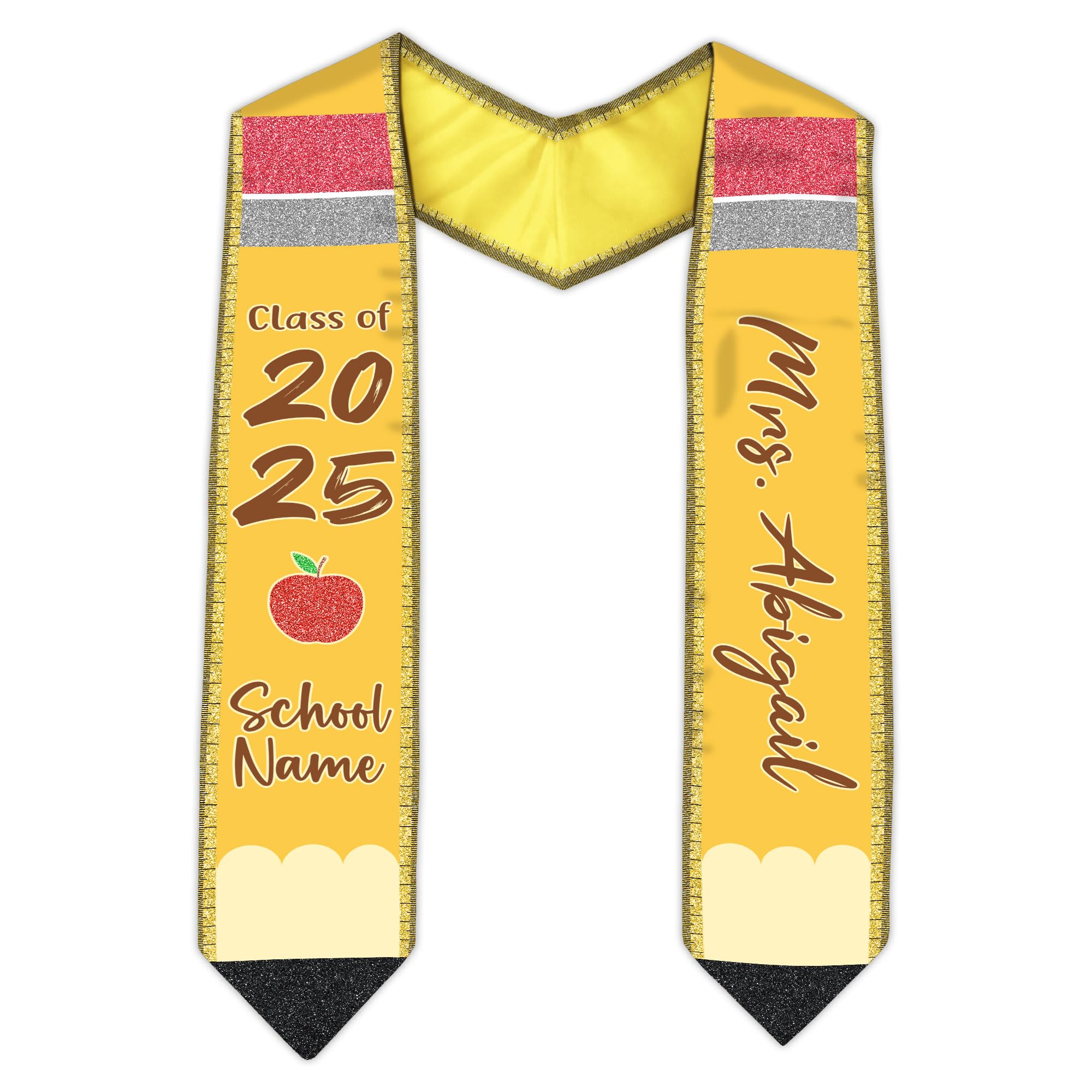 MonkeyVan Personalized Teacher Graduation Stole 2025,Custom Pencil Graduation Stole for Teachers,Class of 2025 Teacher Sash S290