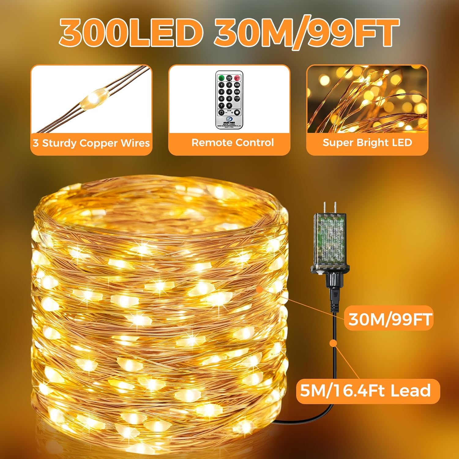 btfarm Fairy Lights Plug in with Remote, 99FT 300 LED Outdoor Twinkle Lights Waterproof with Timer, 8 Modes Indoor String Lights for Bedroom Patio Garden Wedding Christmas Decoration, Warm White
