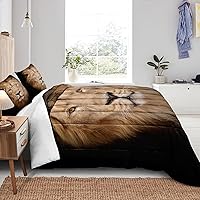 Vista 3 de Juego de edredón de león tamaño Queen con temática de animales salvajes, edredón de león negro, juego de ropa de cama con temática de safari de vida