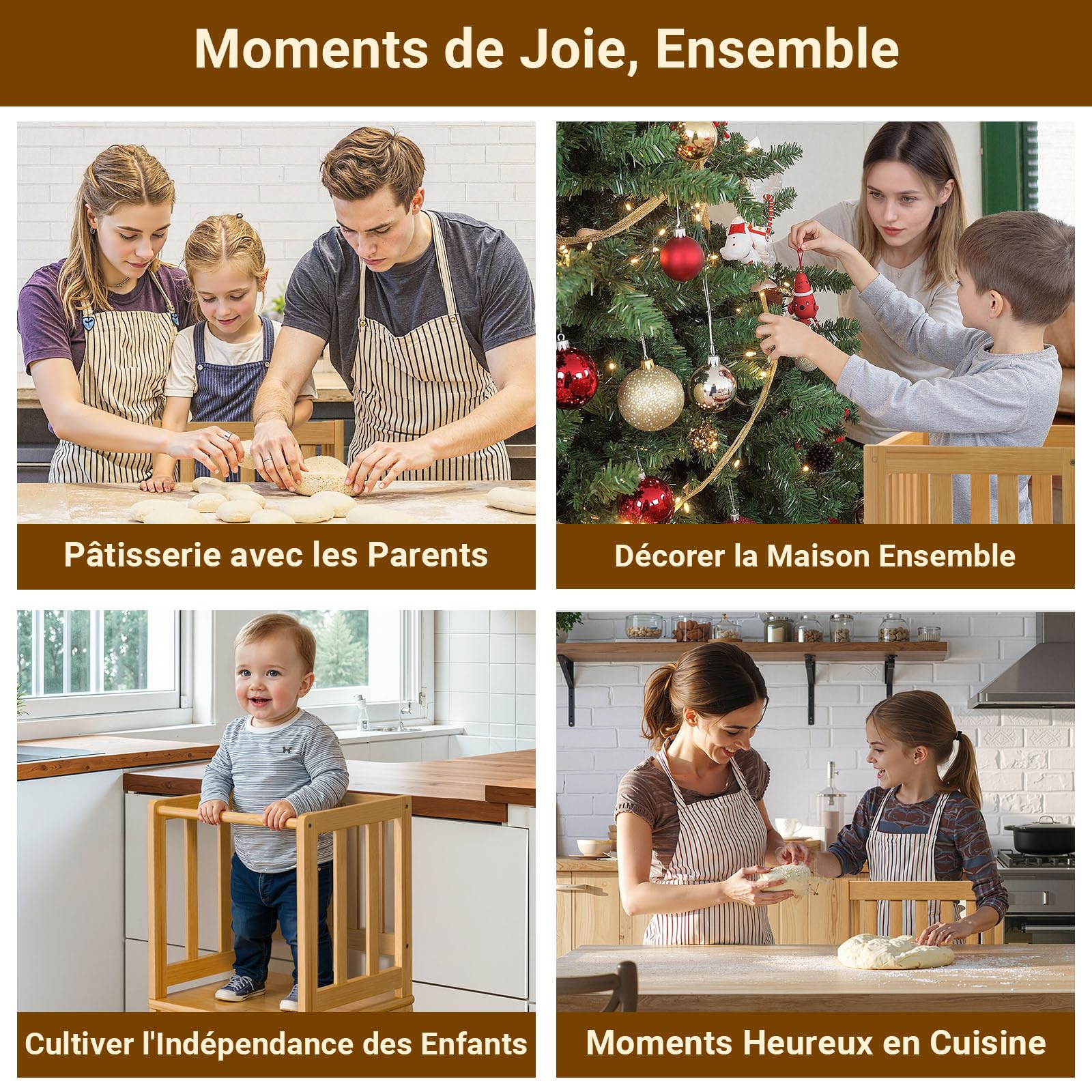 COSYLAND Tour d’Apprentissage Montessori pour Enfants, Sûre et Stable, Learning Tower Couleur Naturelle