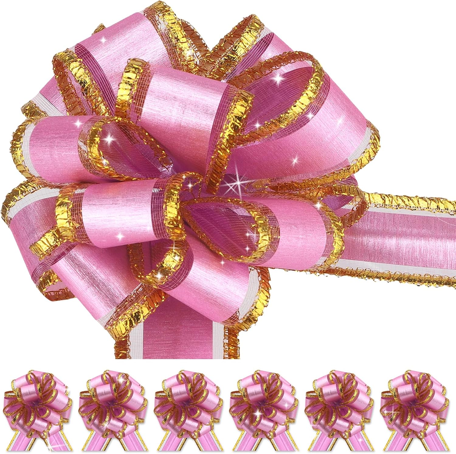 6 Pcs Pink Gift Bow Ribbon Pull Bows for Gift Basket Warpping Christmas Party Birthday Wedding Wrap Ribbon Organza Bow for Present Boxes Flower Valentine's Day (Pink-DD) - Image 2
