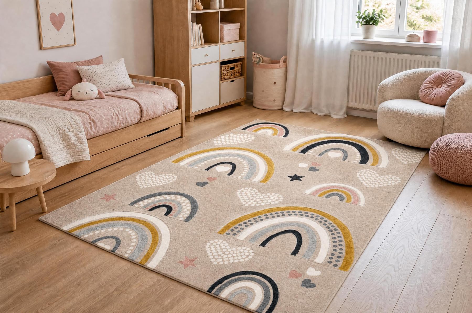 Kiddo Teppich 6109 Creme/weiß Regenbogen-Herzmotiv 160x220 cm