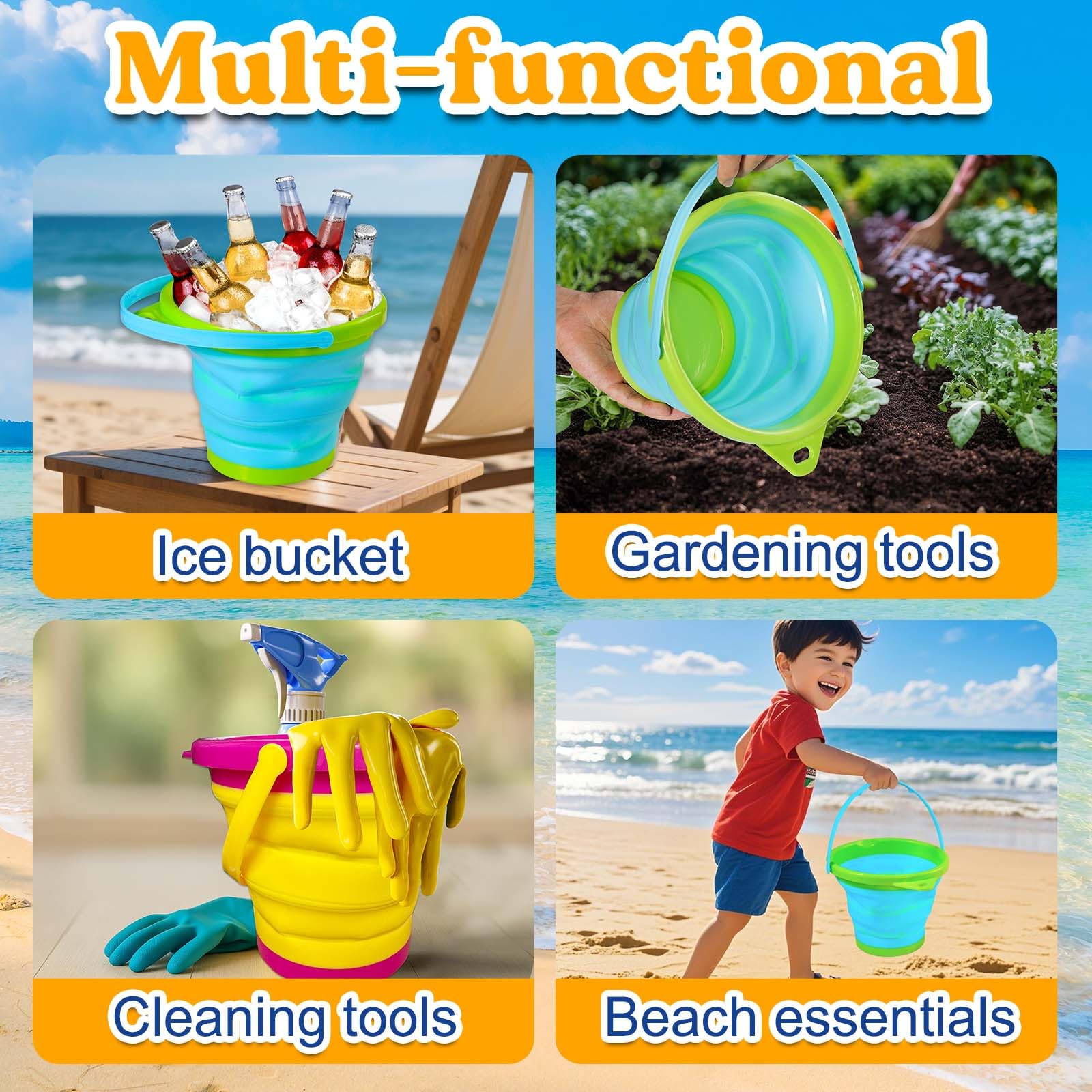 WeCraftool Beach Sand Toys,Sandbox Toys Set with 2 Collapsible Toy Buckets, 2 Dump Truck, Dinosaur Space Fruit Molds,Shovels, Mesh Bag,Summer Beach Essentials for Toddlers Kids Boys Girls Ages 3-10