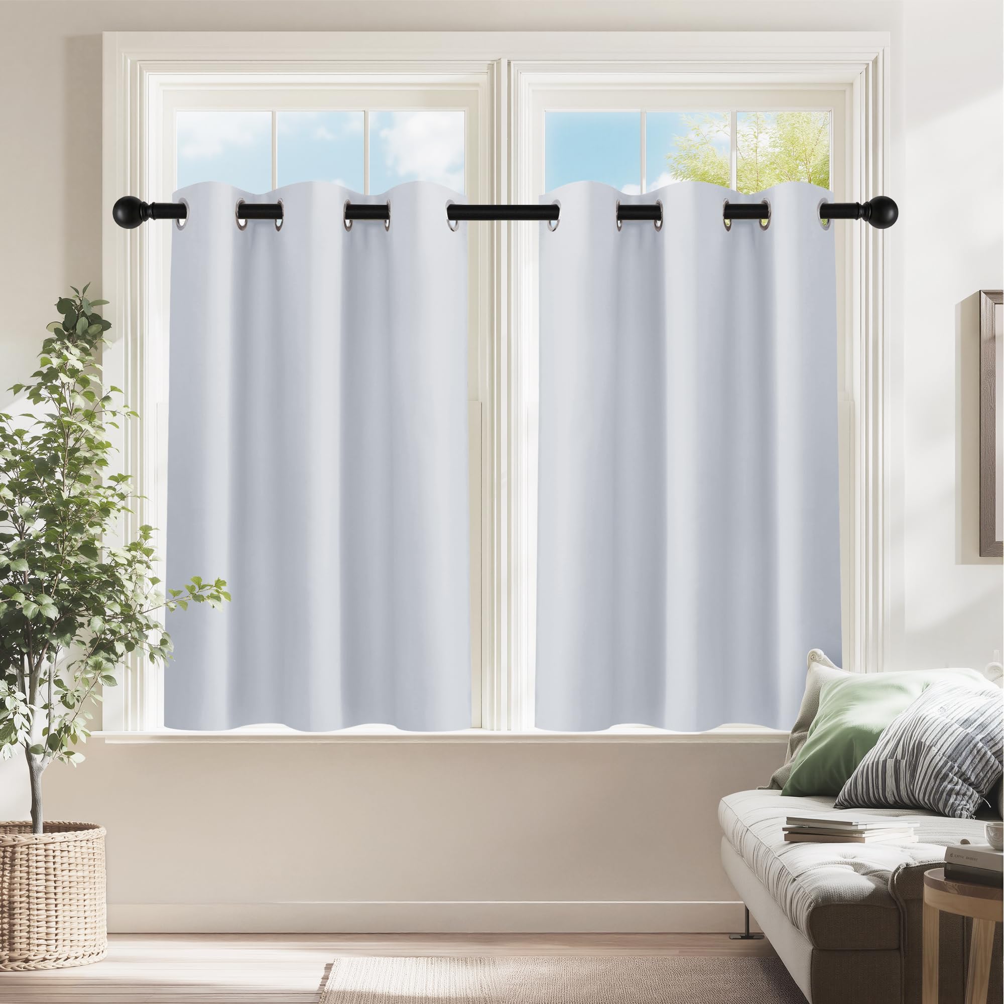 PONY DANCE Greyish White Room Darkening Kitchen Curtains 2 Panels Set