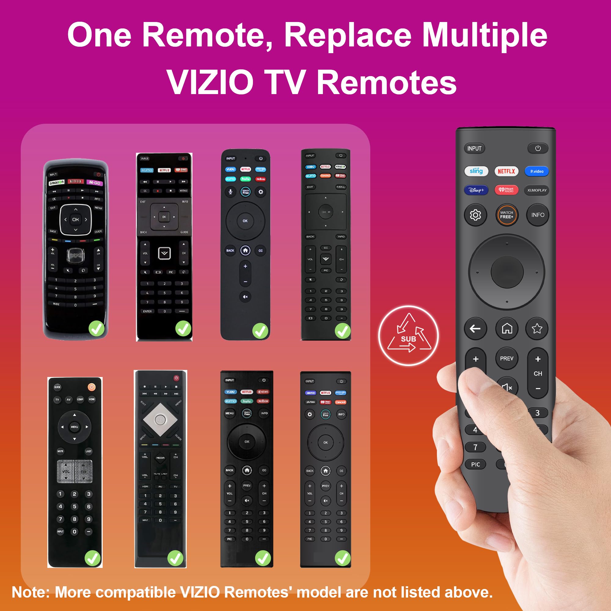 Zamienny pilot do telewizorów VIZIO Smart TV - uniwersalny pilot kompatybilny z XRT140/ XRT136/ XRT260/ XRT270 i D/E/M/P/V/PX/OLED Series, 4K UHD HDR SmartCast, akcesoria do telewizora LED LCD HD