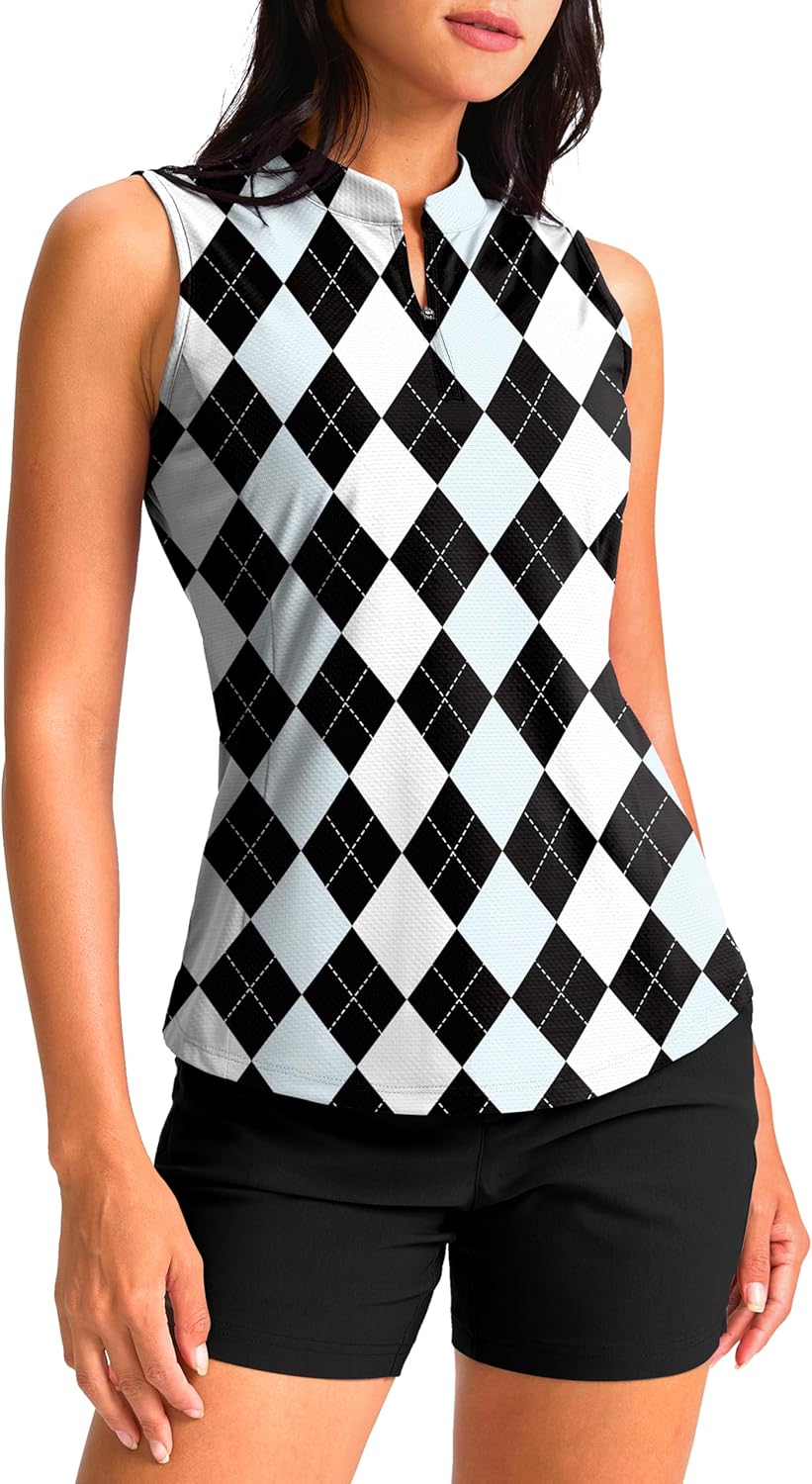 Soothfeel Women's Golf Polo Shirt Tank Tops Sleeveless 1/4 Zipper Collarless Quick Dry Athletic Tennis Shirts for Women