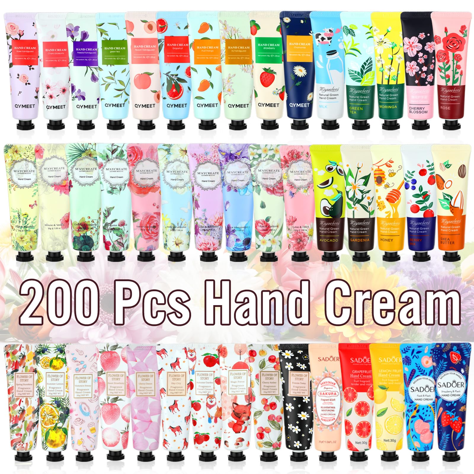 200 Pack Bulk Hand Cream Gift Set for Women and Girls, Hand Lotion for Dry Cracked Hands, Mini Hand Lotion Travel Size, Plant Fruit Fragrance Hand Moisturizer for Travel Christmas Mothers Day