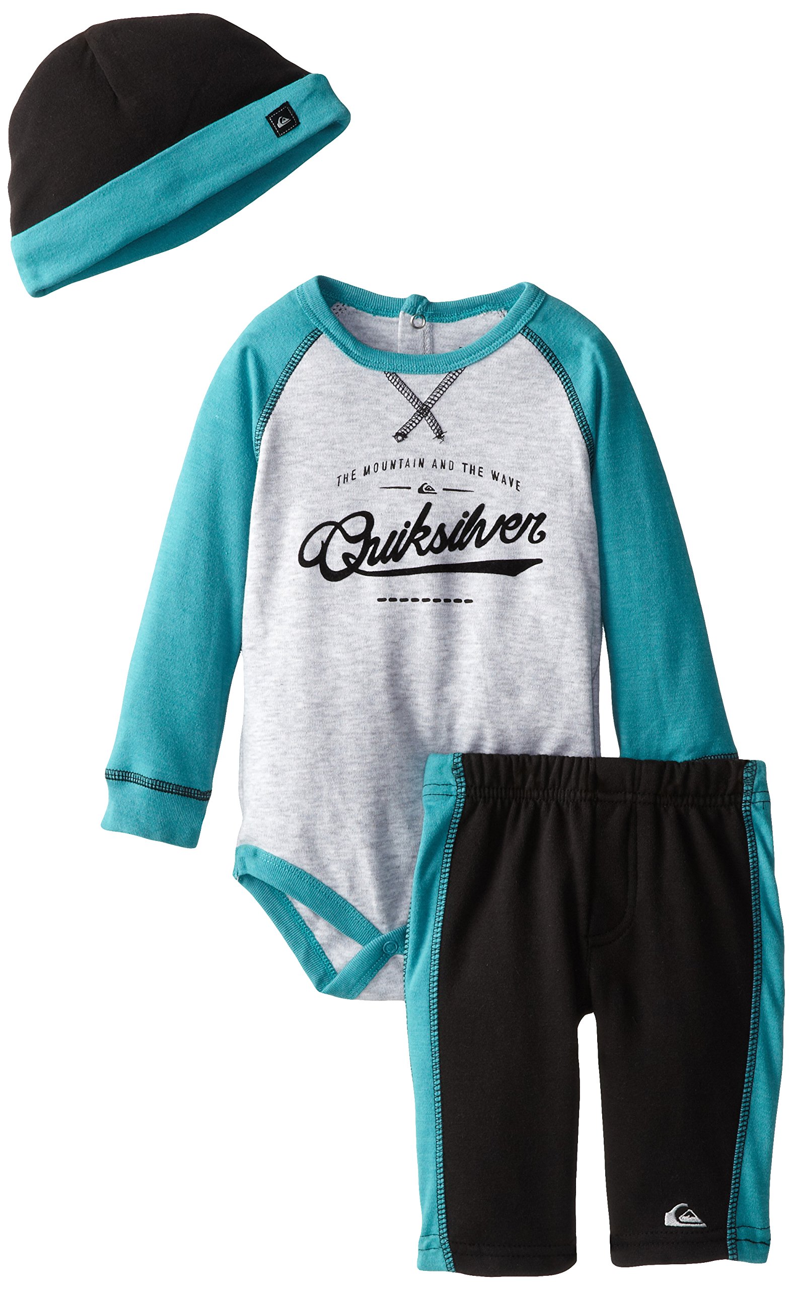 Quiksilver Baby-Boys Newborn Bodysuit, Hat, and Pant Set
