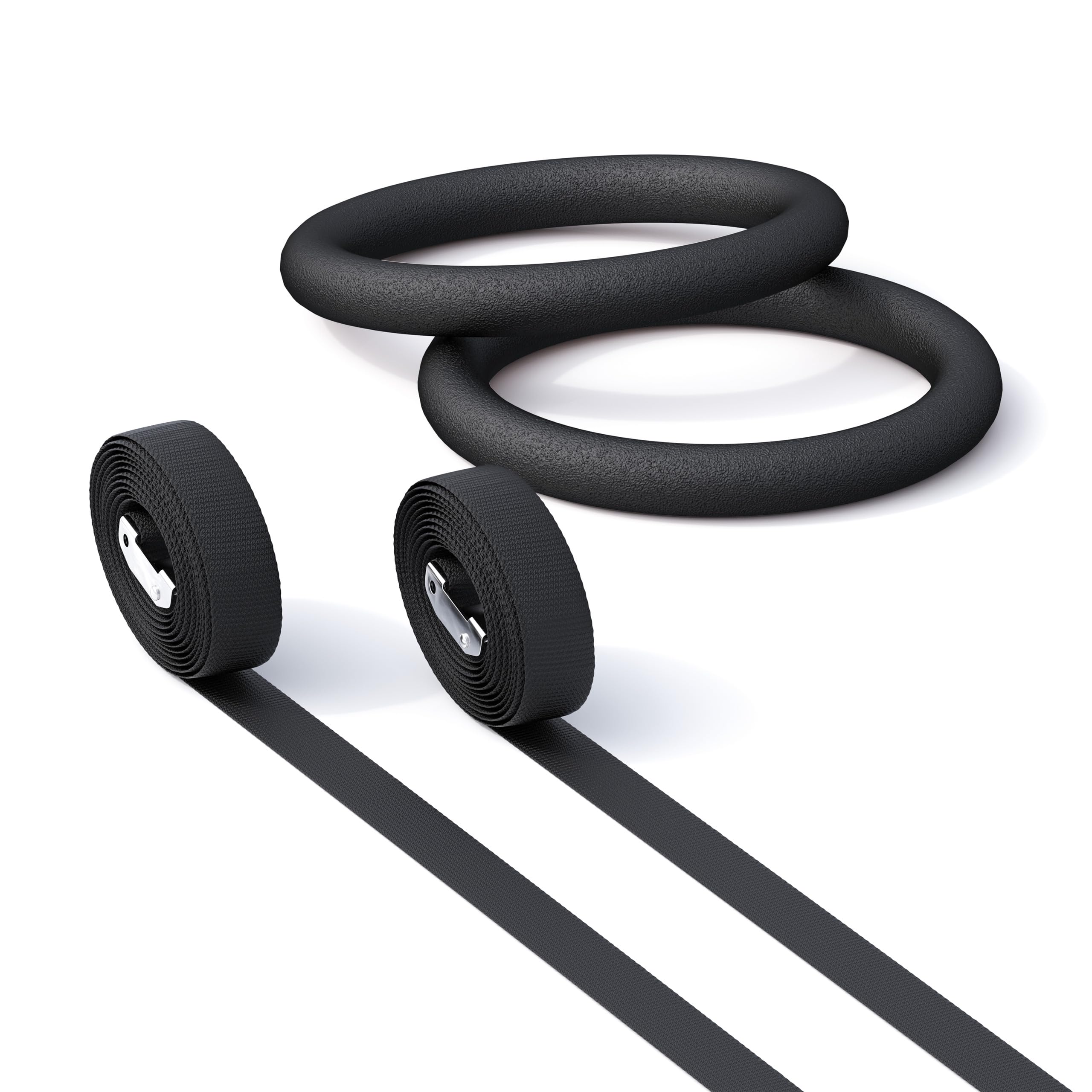 GORILLA SPORTS® Turnringe - 2X Gurte und 2X Trainingsringe 23 cm, bis 200kg Belastbar, verstellbaren Buckles Straps, Kunststoff oder Holz - Olympische Gymnastikringe, Gym Rings, Fitness Ringe, Turnen