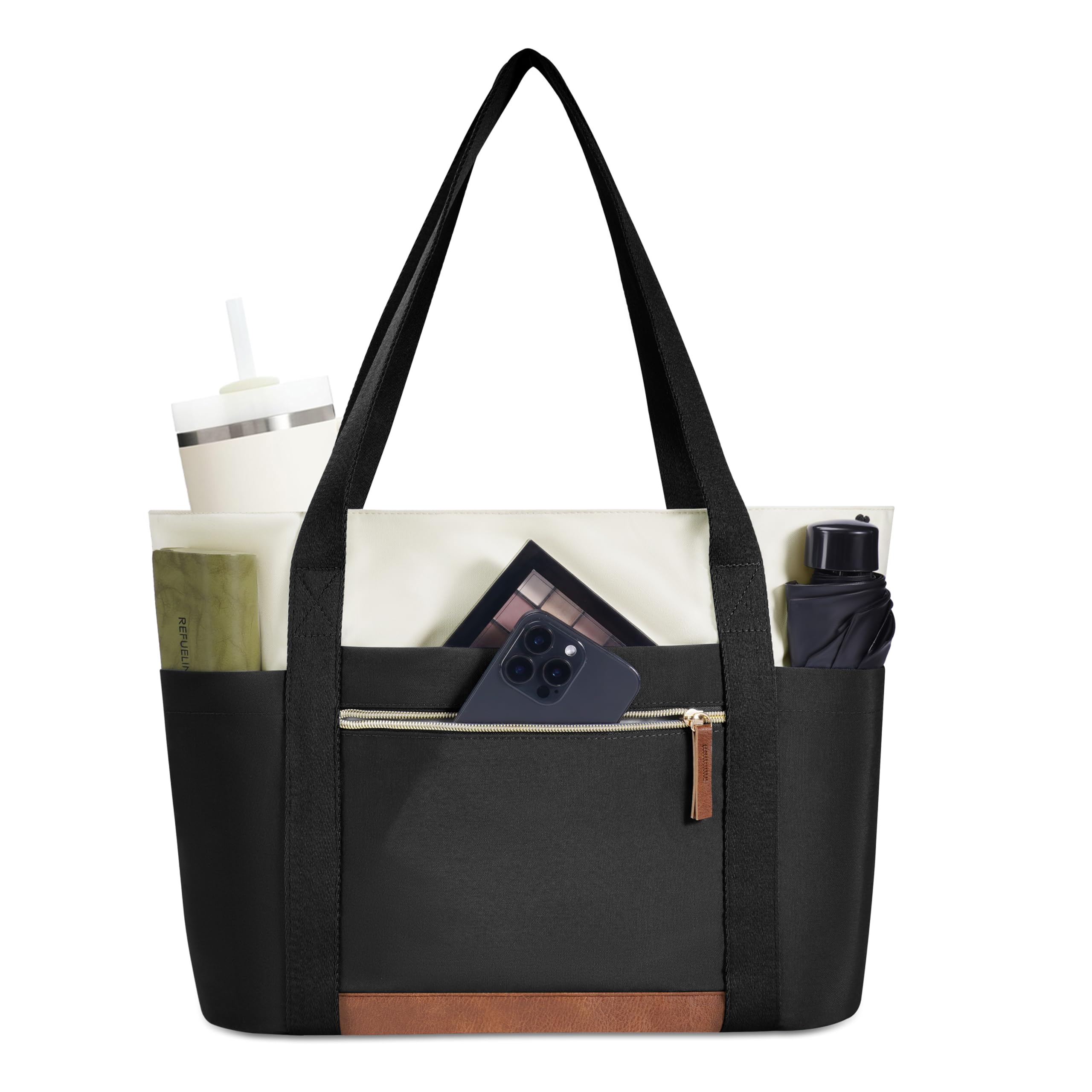 ECOHUB Large Tote Bags for Women Lightweight Laptop Tote Bag for Work Nurse Teacher Travel Totes with Compartments Cup Holder Black