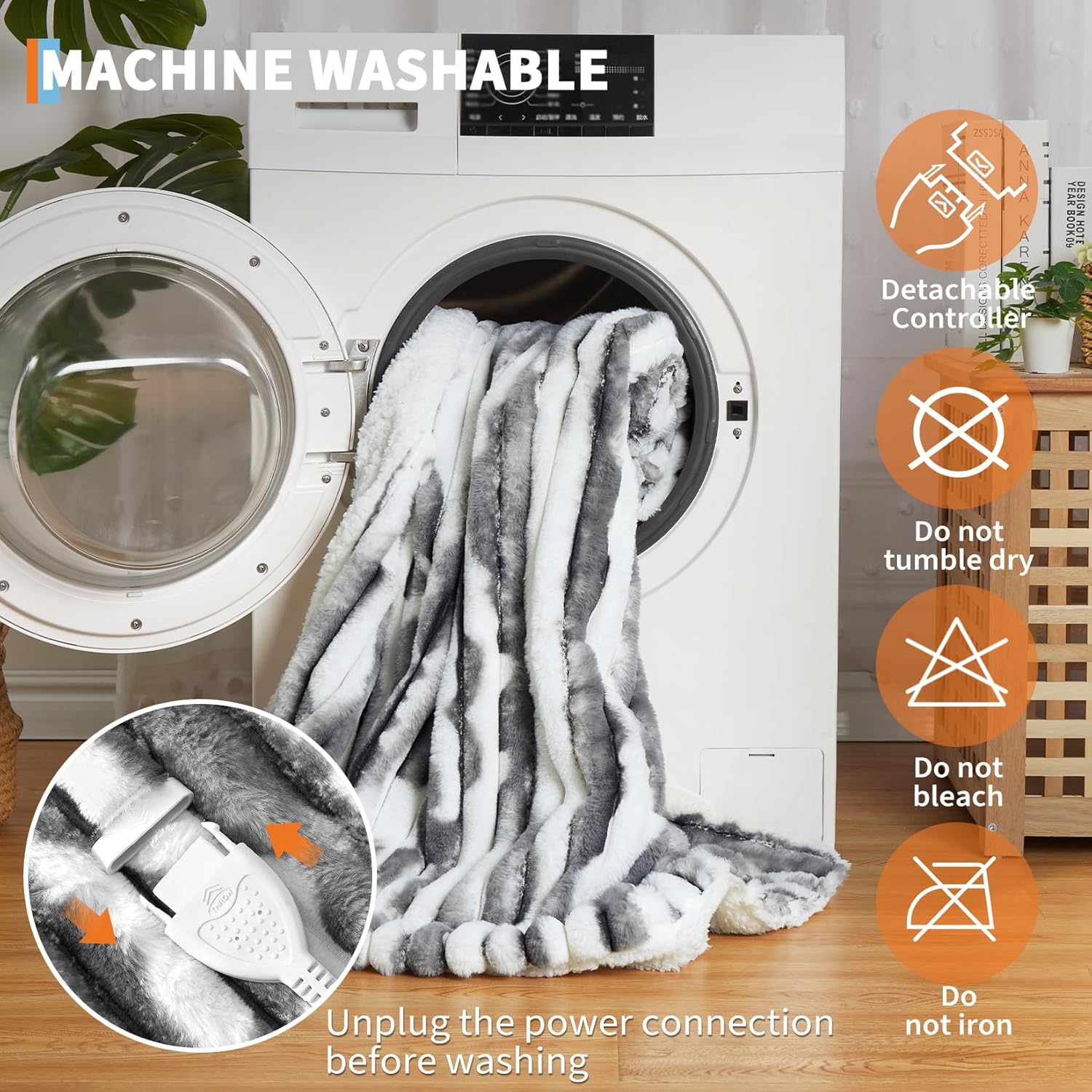 GarveeHome Heated Blanket Queen Size, Electric Blanket Cozy Faux Rabbit Fur with 4 Heating Levels & 10 Hours Auto Off, Over-Heat Protection, Machine Washable, ETL Certification, Marble Gray 84"x90" - Image 8