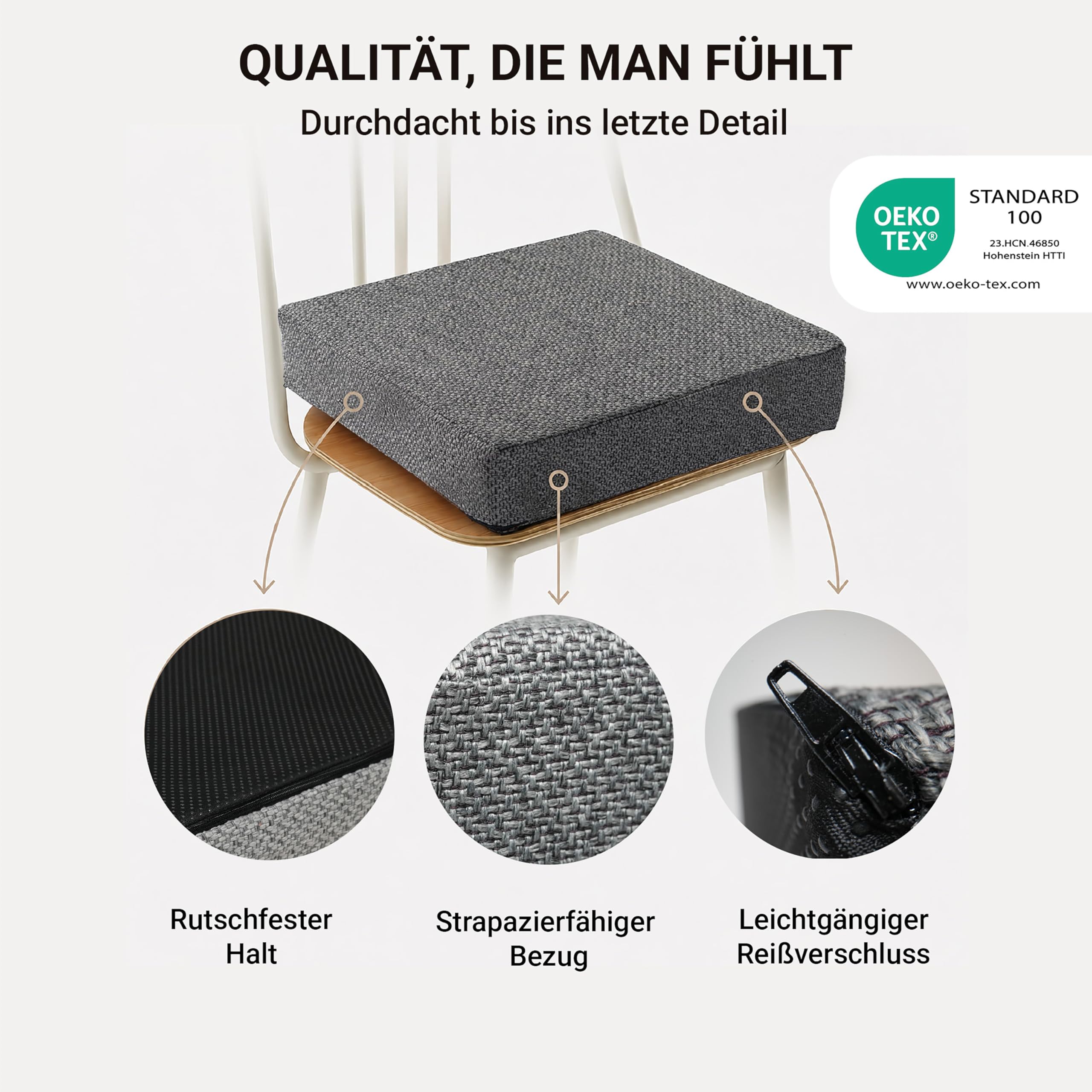 Sitzkissen Orthopädisch mit Memory Foam - Ergonomisches Sitzkissen Stuhl als Sitzerhöhung (10 cm Kissenhöhe) - Für Bürostuhl, Auto & Rollstuhl - Rutschfest & Waschbar - Stuhlkissen 40x40 Anthrazit