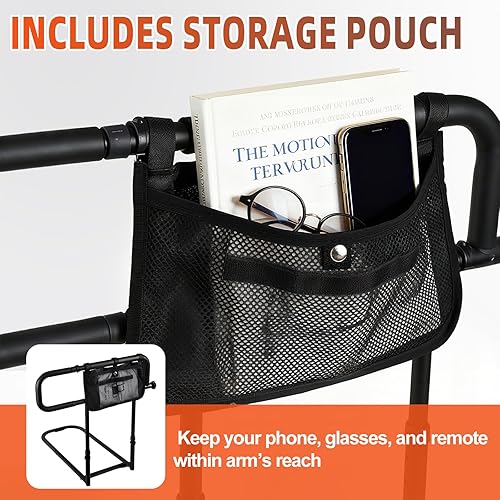 Miniatura 8 de Riel de cama plegable para adultos, barra de agarre de seguridad ajustable con mango de espuma suave, instalación sin perforación, marco de acero al