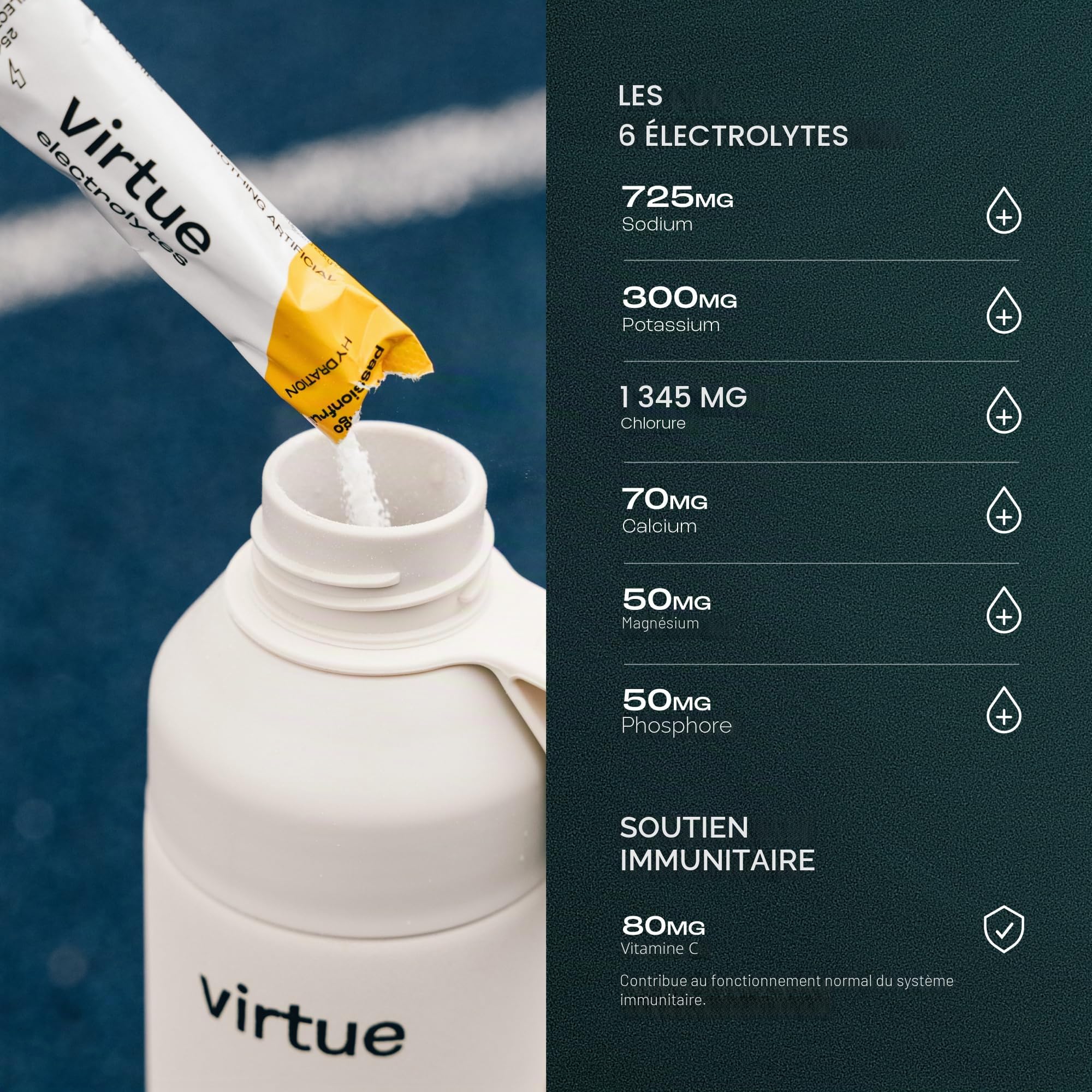 Virtue Électrolytes Sachets d’hydratation | Zéro sucre | 6 électrolytes, sels minéraux hydratants, vitamine C (Pack de 16, Lemon Lime)