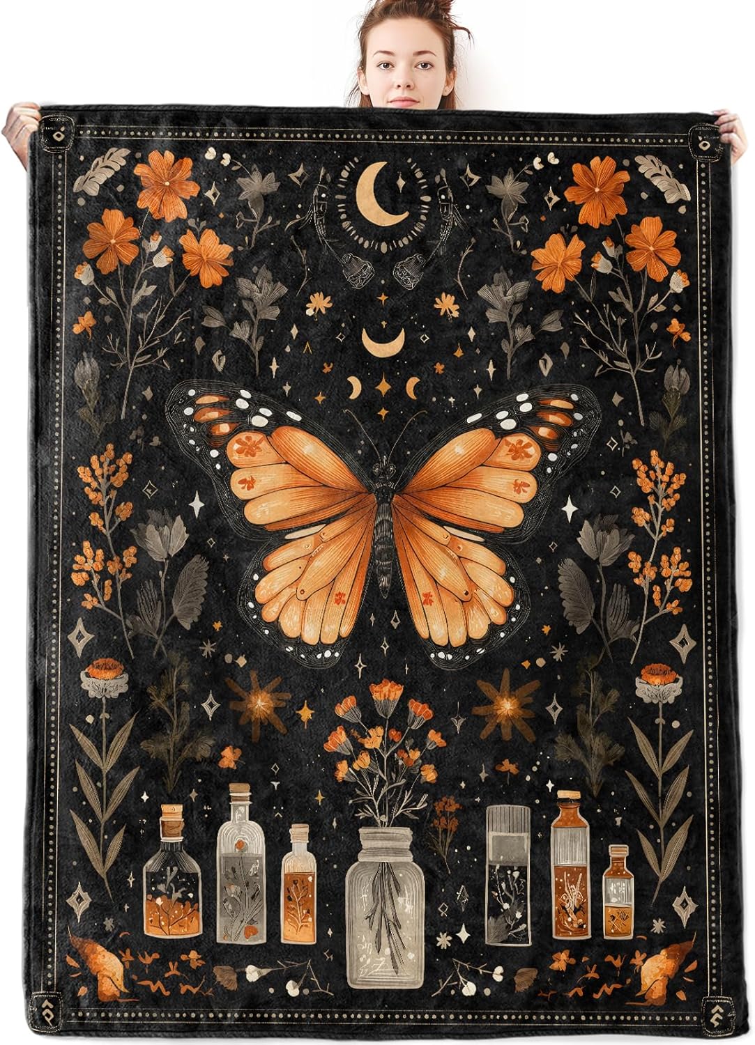 Bird Floral Flannel Blanket Gifts for Nature Lover,50x40inch,Red Berry and Cherry Blossom Throw Blankets with Pink Background,For Bedroom,Sofa,Living Room,Camping Home Decor Throws