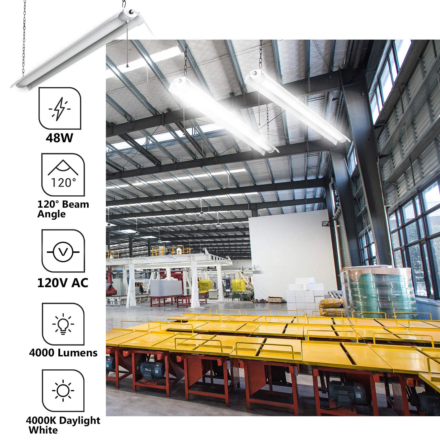 Bomcosy 4 Pack 4ft LED Shop Light Linkable,