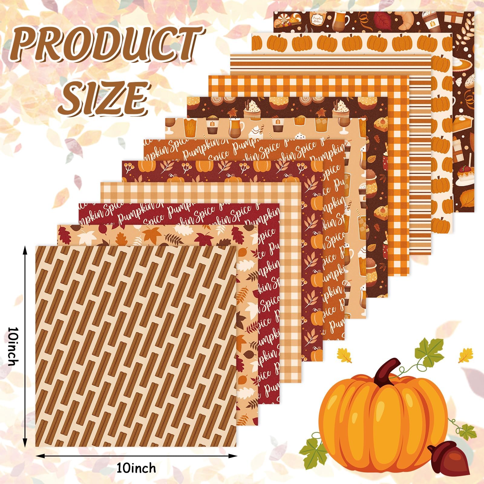 JarThenaAMCS Lot de 12 carrés de tissu en coton à carreaux pour l'automne et la citrouille - 25,4 x 25,4 cm - Petits tissus à coudre pour l'automne, Thanksgiving, bricolage, décoration de fête